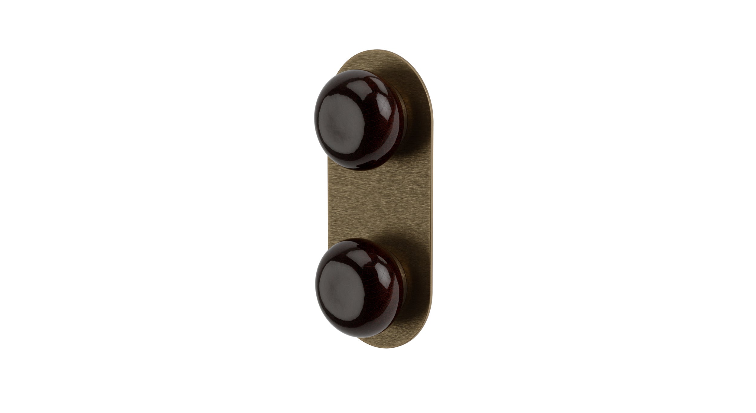 Foundry Two Handle Wall Mount Shower Trim with Pebble Ceramic Knob Handles in Antique Brass
