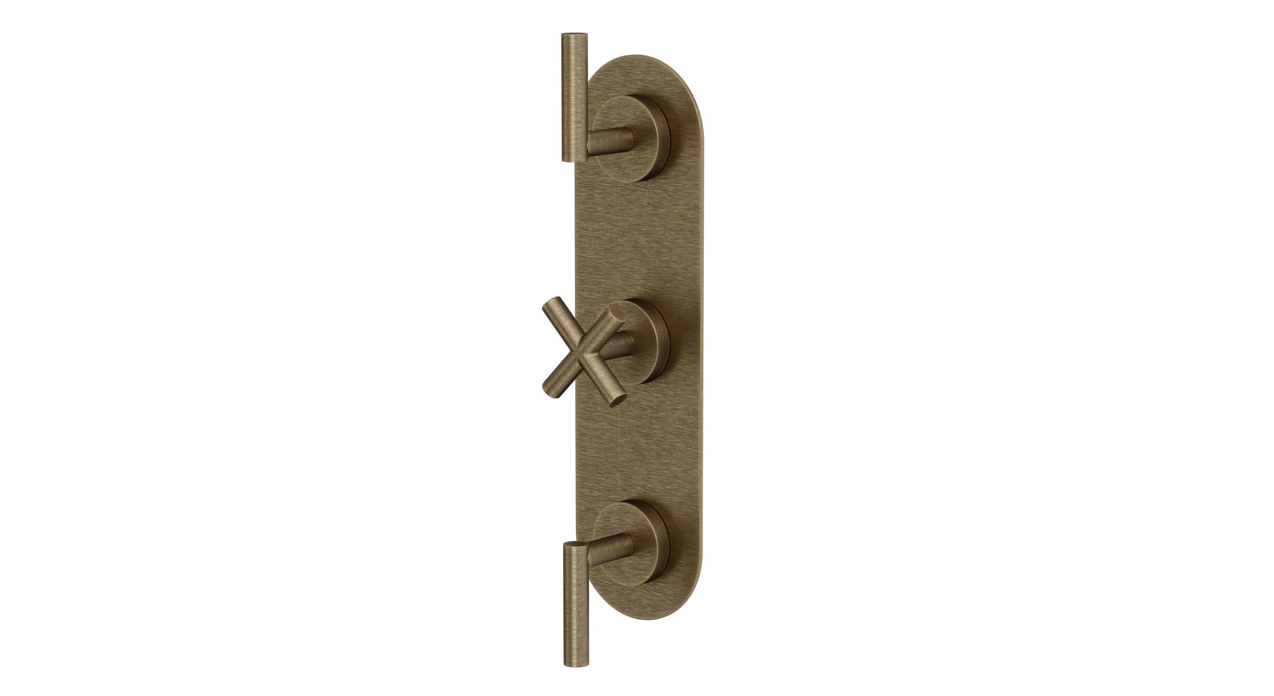 Contour Three Handle Wall Mount Shower Trim with Soft Cross/Soft Lever Handles in Antique Brass