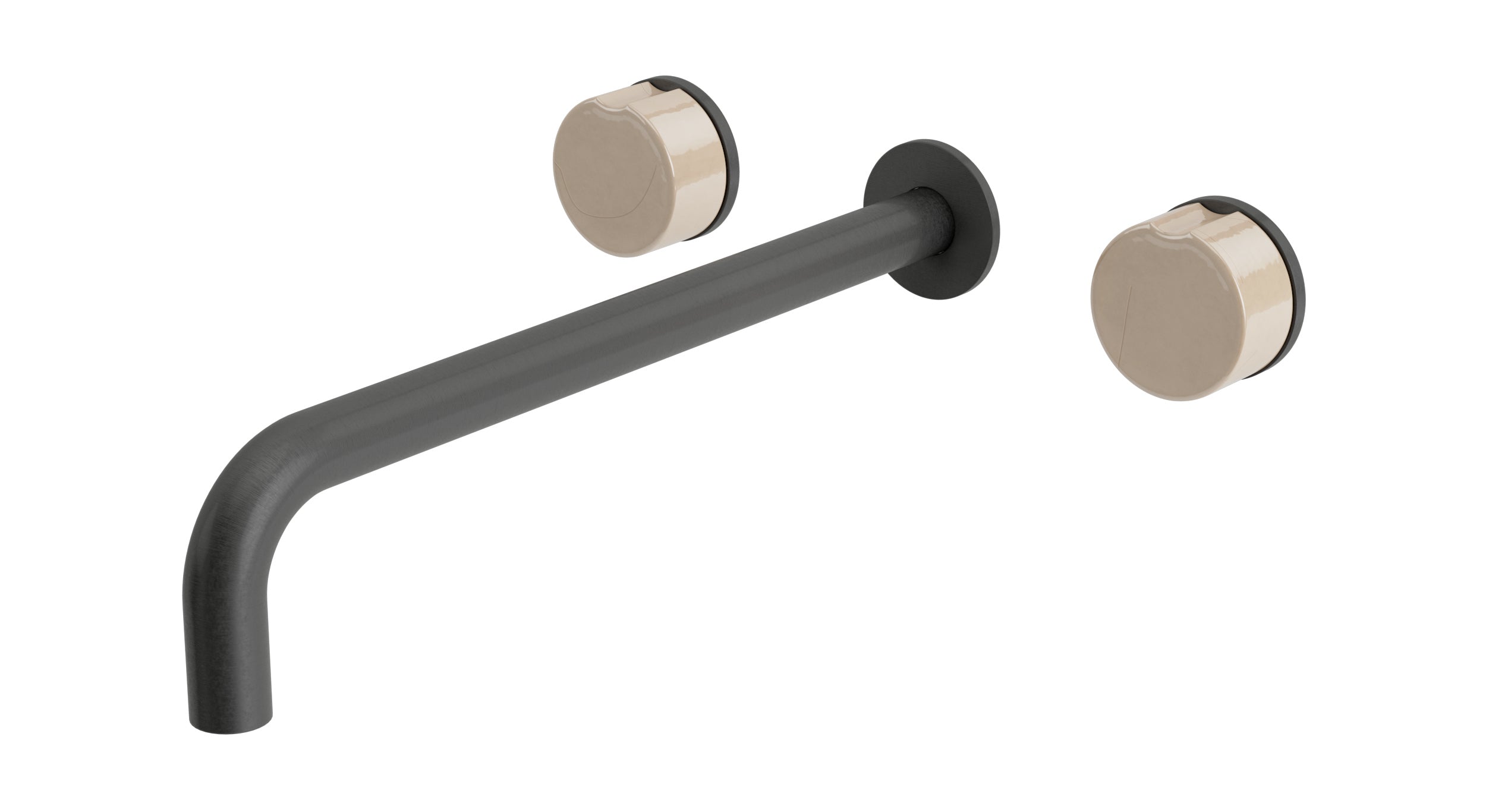 Foundry Two Handle Wall Mount 12" Lavatory Faucet with Groove Ceramic Knob Handles in Blackened Nickel