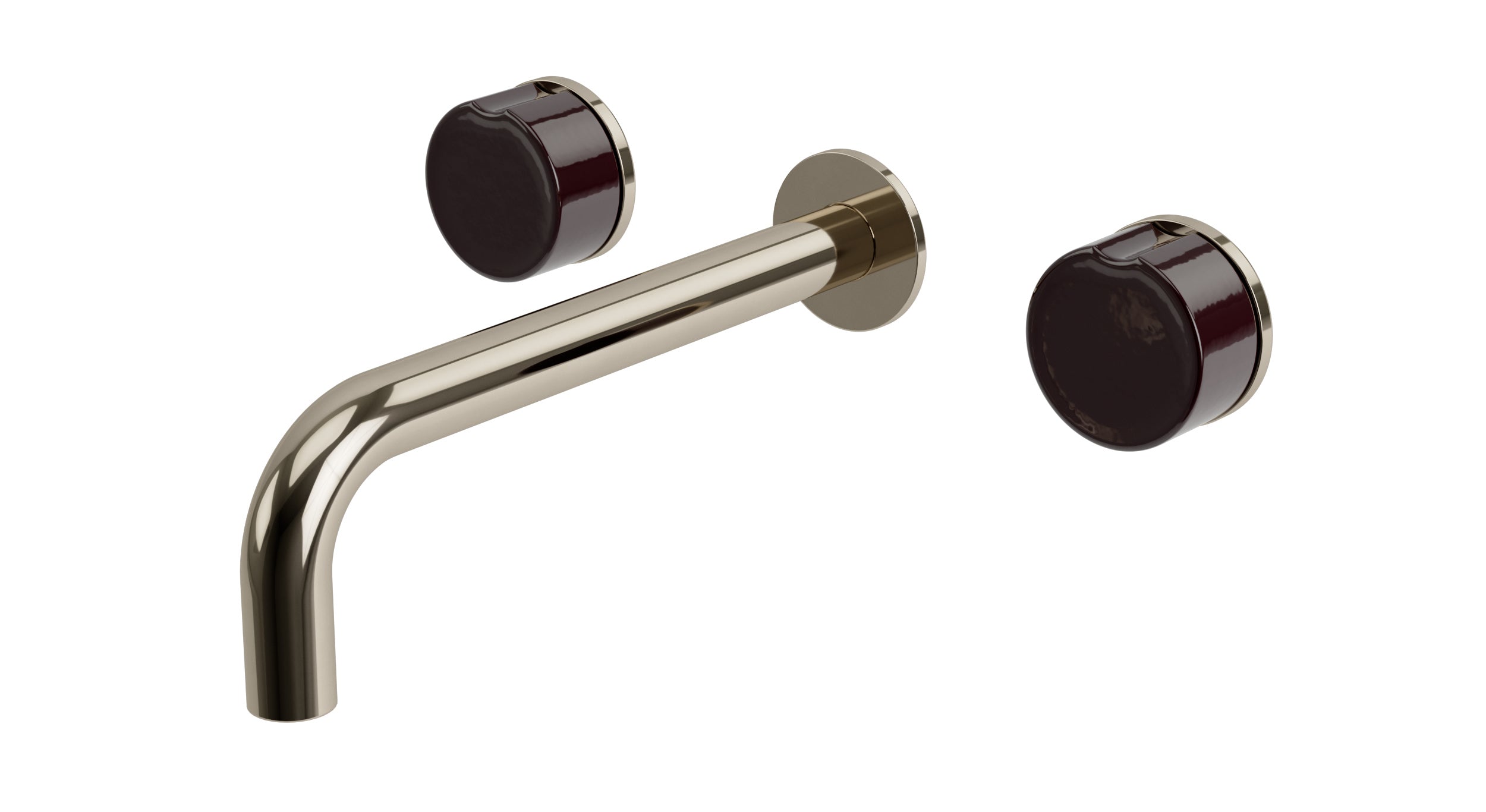 Foundry Two Handle Wall Mount 7.5" Lavatory Faucet with Groove Ceramic Knob Handles in Polished Nickel