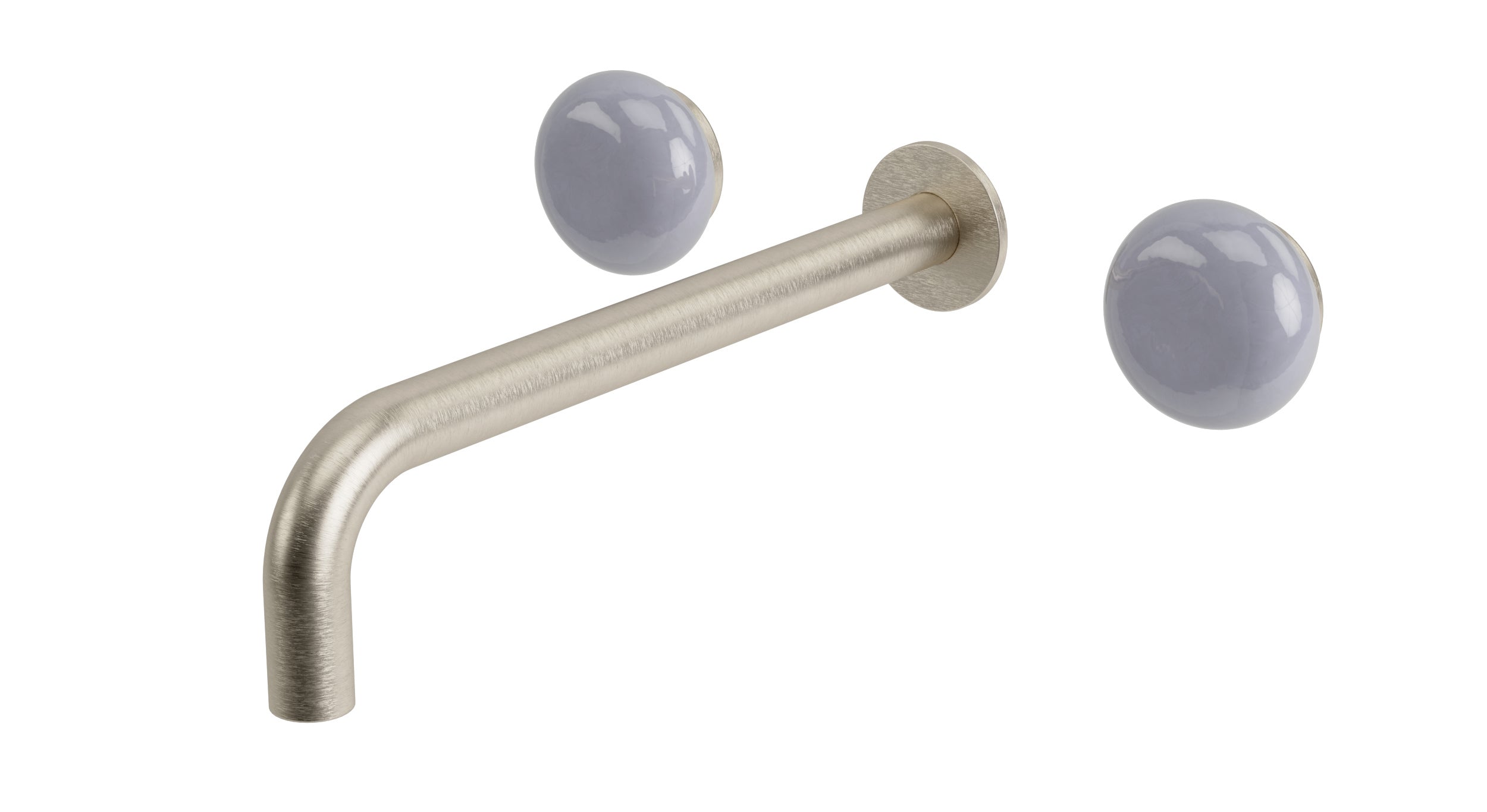 Foundry Two Handle Wall Mount 10" Lavatory Faucet with Pebble Ceramic Knob Handles in Satin Nickel