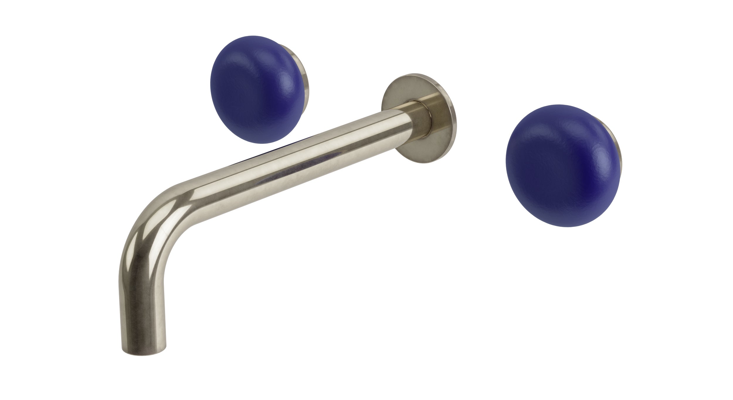 Foundry Two Handle Wall Mount 7.5" Lavatory Faucet with Pebble Ceramic Knob Handles in French Nickel