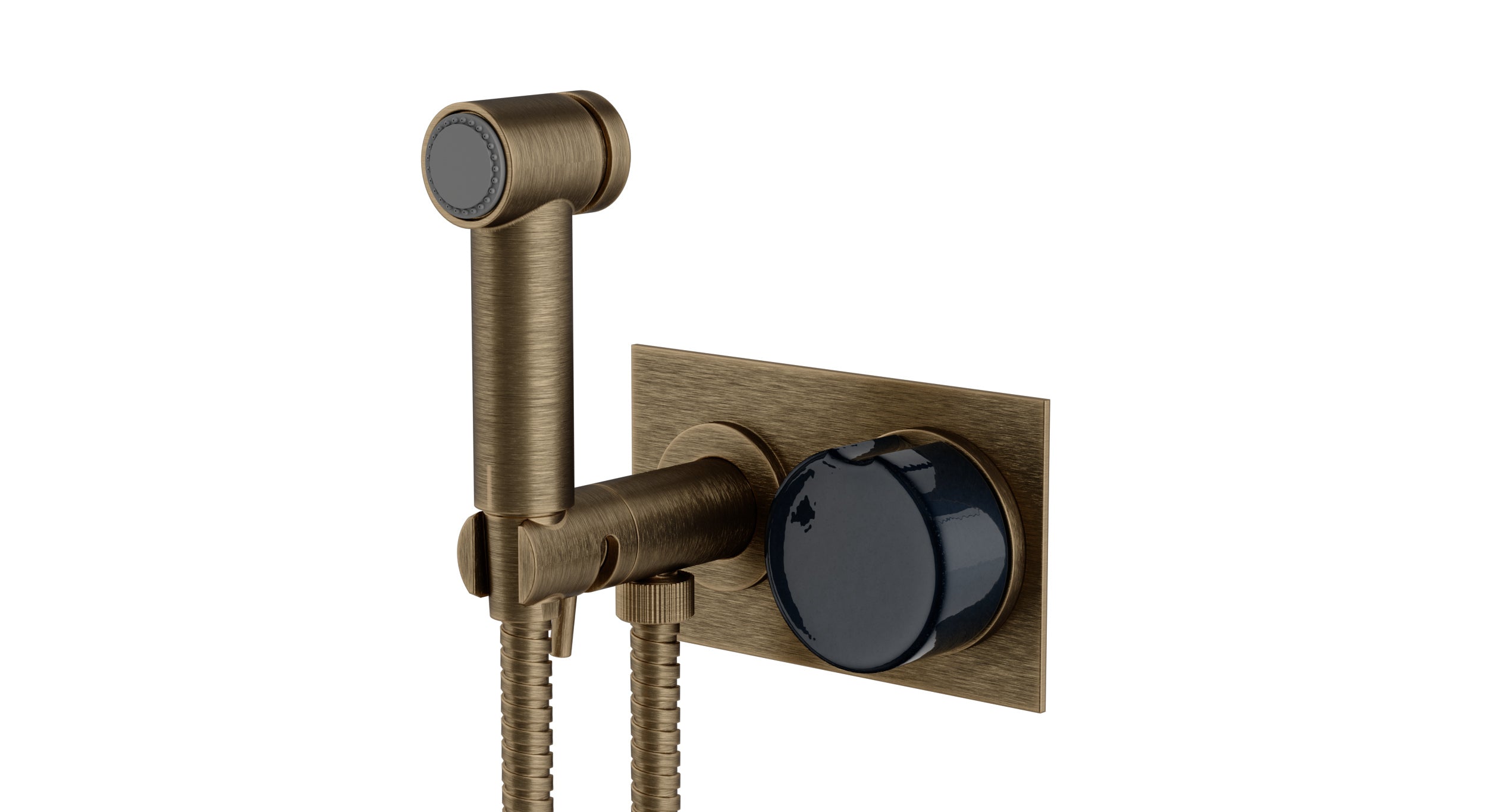 Foundry One Handle Wall Mount Bidet Trim with Groove Ceramic Knob Handle in Antique Brass