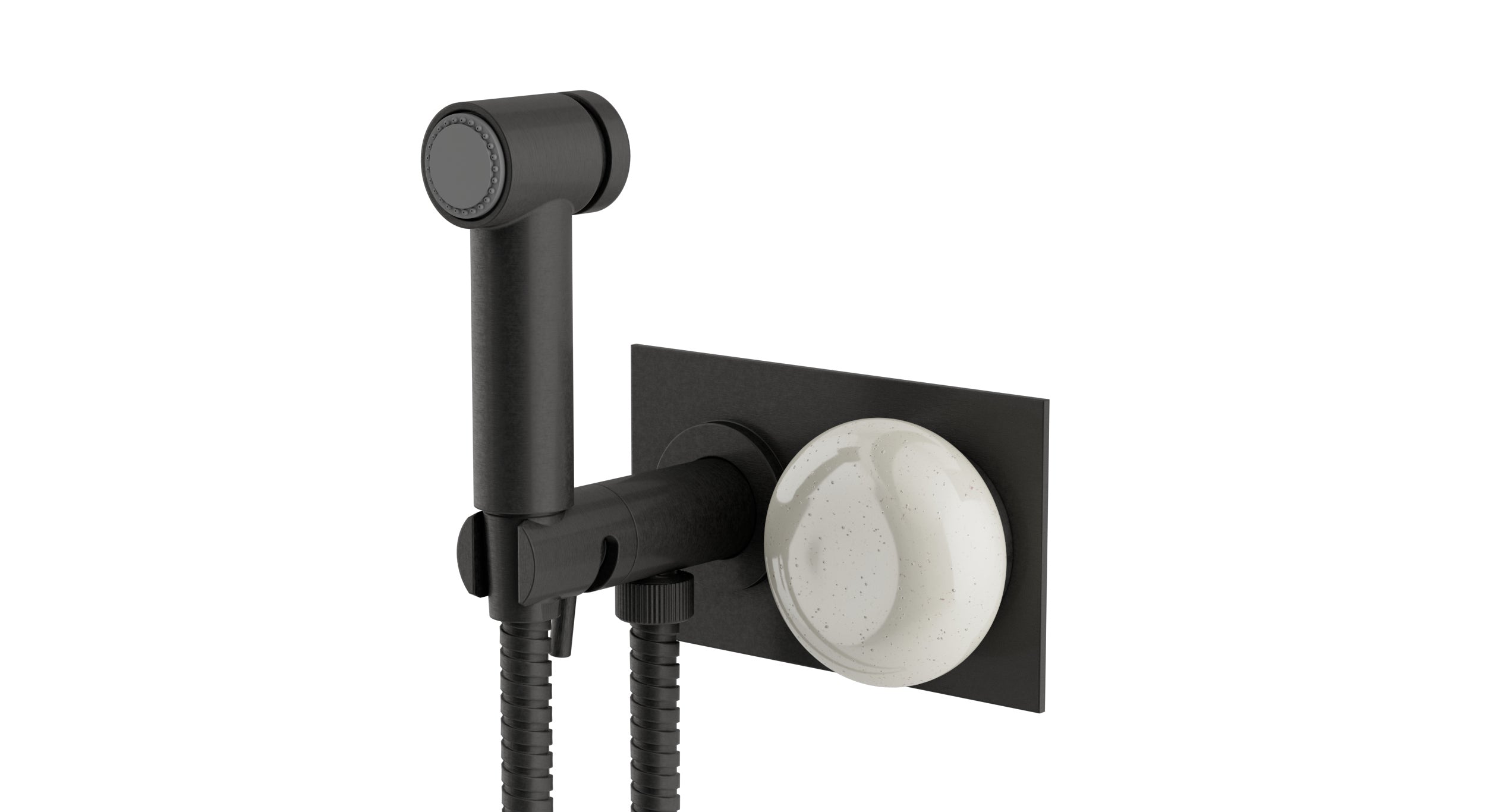Foundry One Handle Wall Mount Bidet Trim with Pebble Ceramic Knob Handle in Blackened Nickel