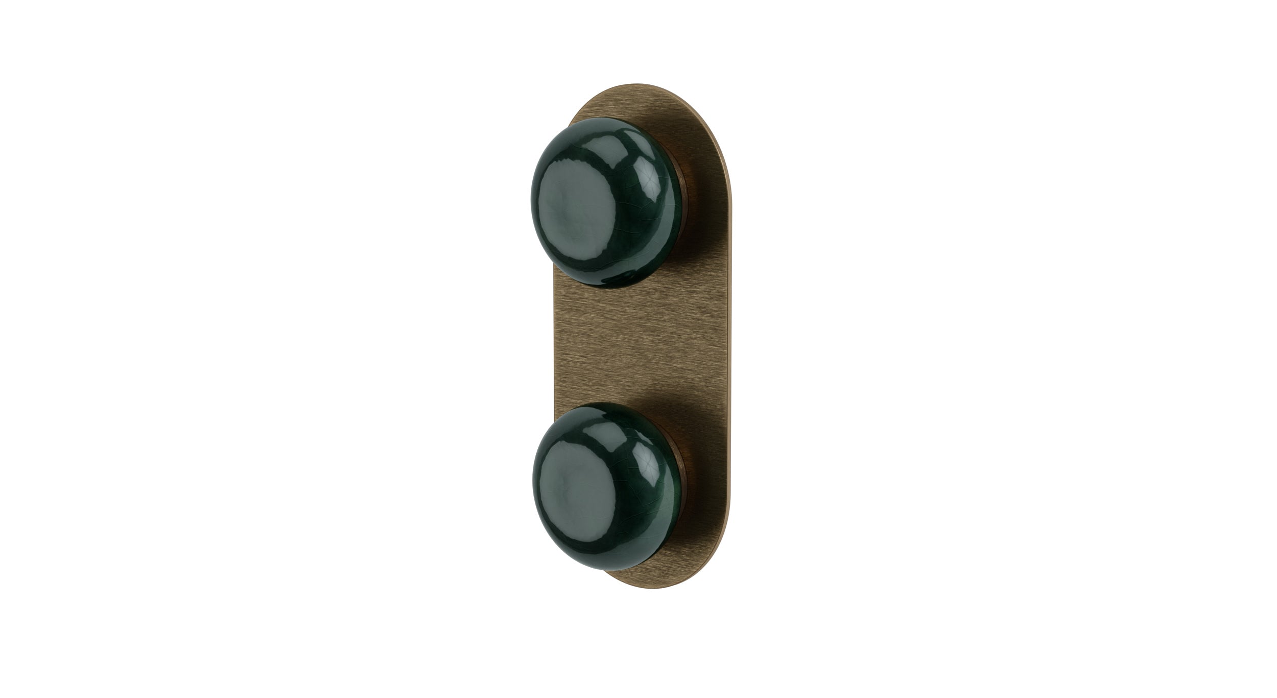 Foundry Two Handle Wall Mount Shower Trim with Pebble Ceramic Knob Handles in Antique Brass