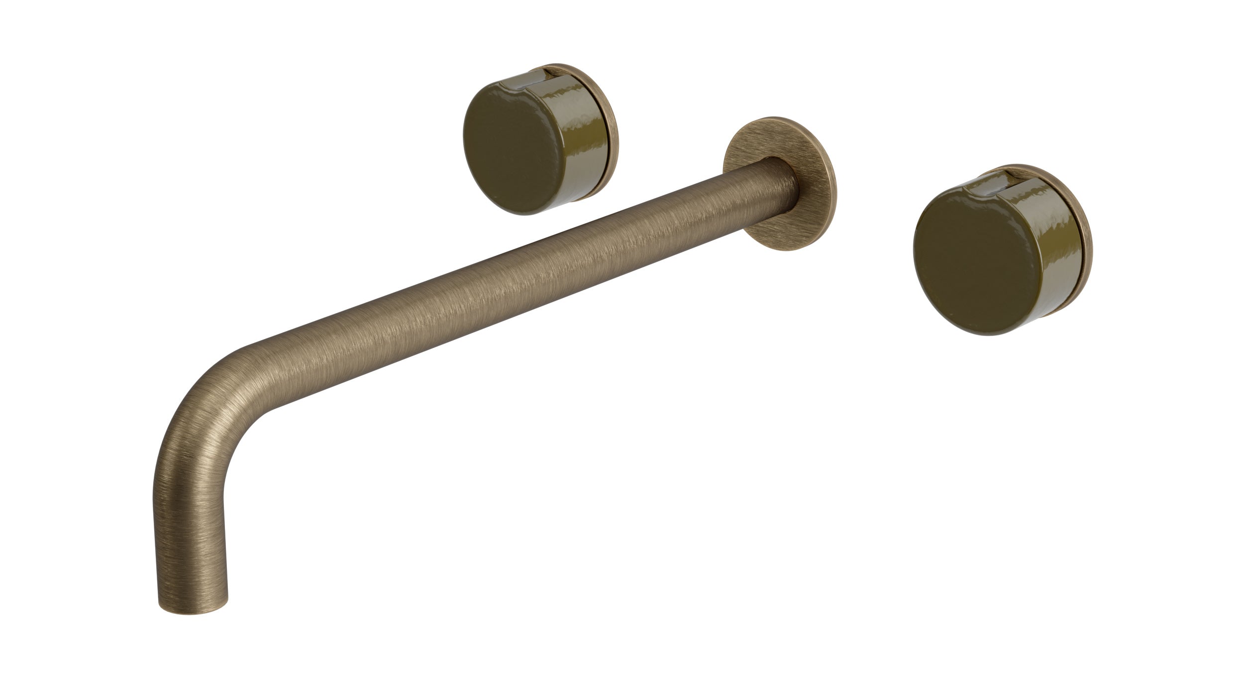 Foundry Two Handle Wall Mount 12" Lavatory Faucet with Groove Ceramic Knob Handles in Antique Nickel