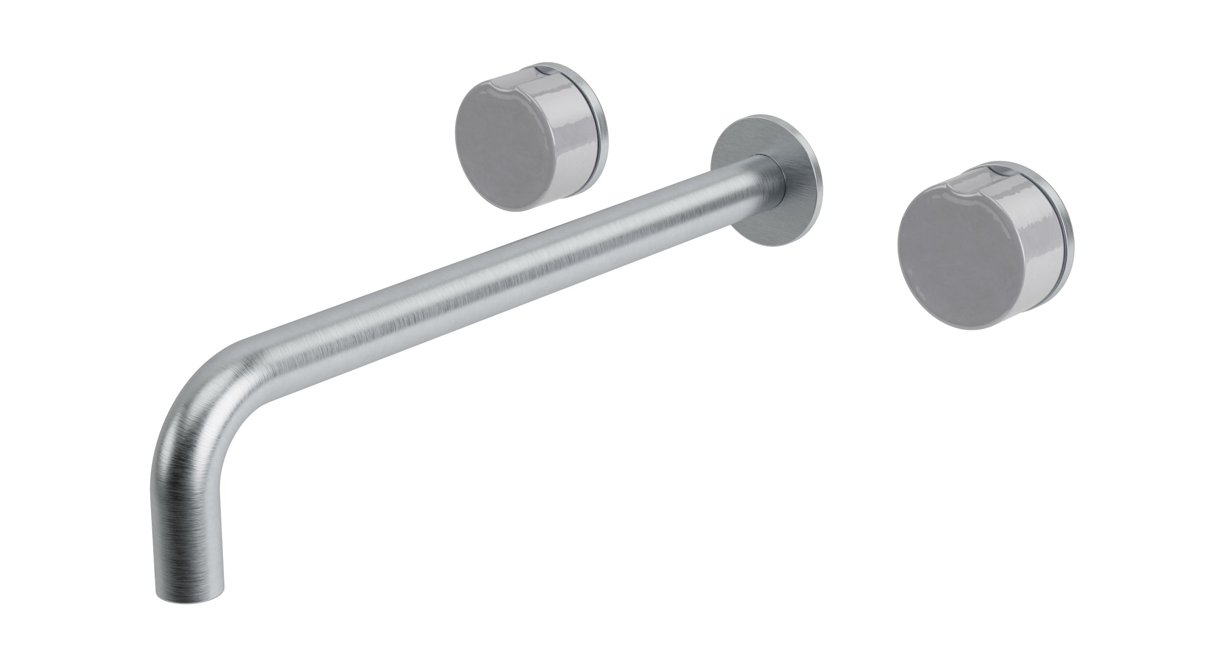 Foundry Two Handle Wall Mount 12" Lavatory Faucet with Groove Ceramic Knob Handles in Satin Chrome