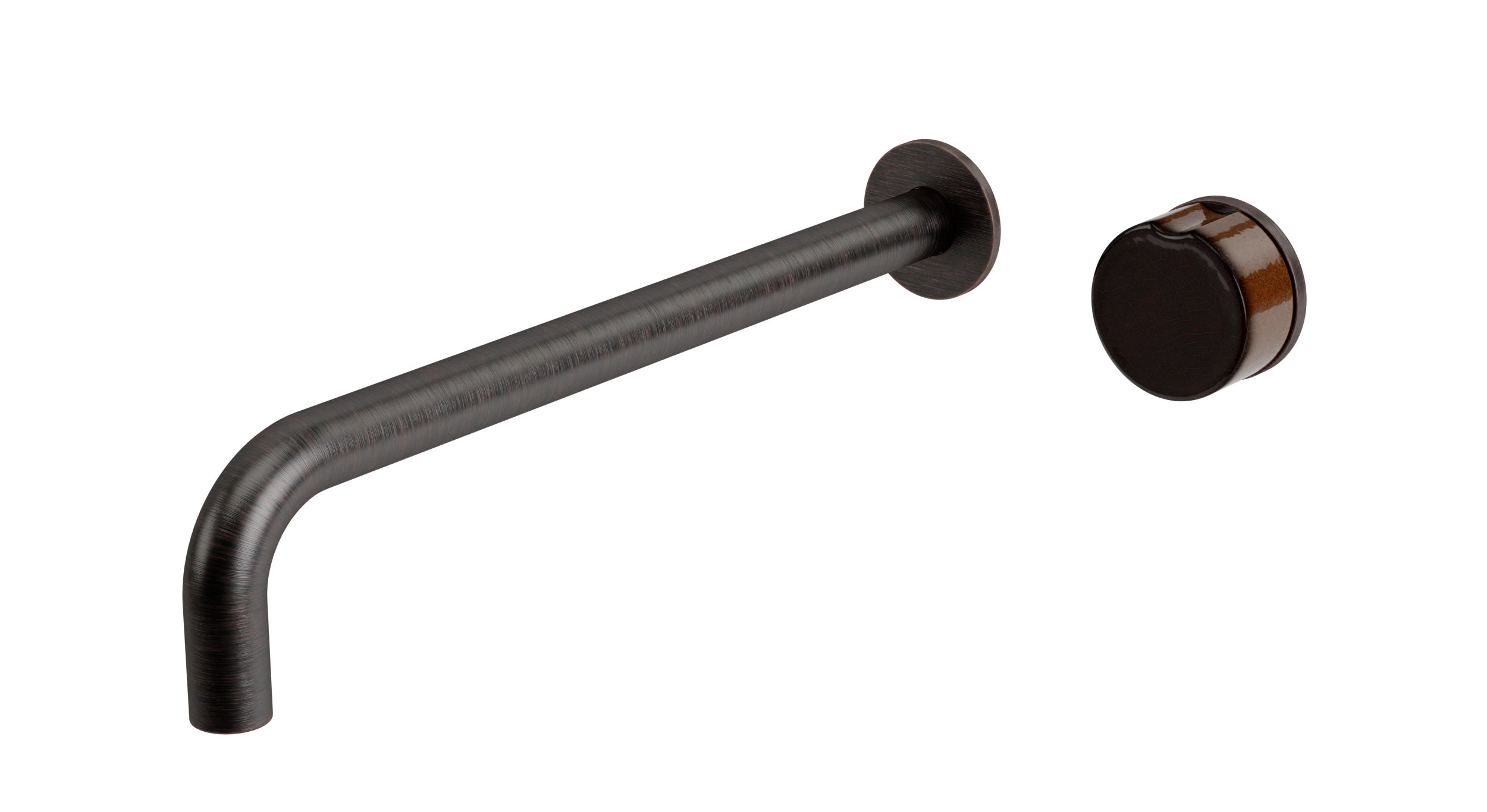 Foundry One Handle Wall Mount 12" Lavatory Faucet with Pebble Ceramic Knob Handle in Antique Bronze