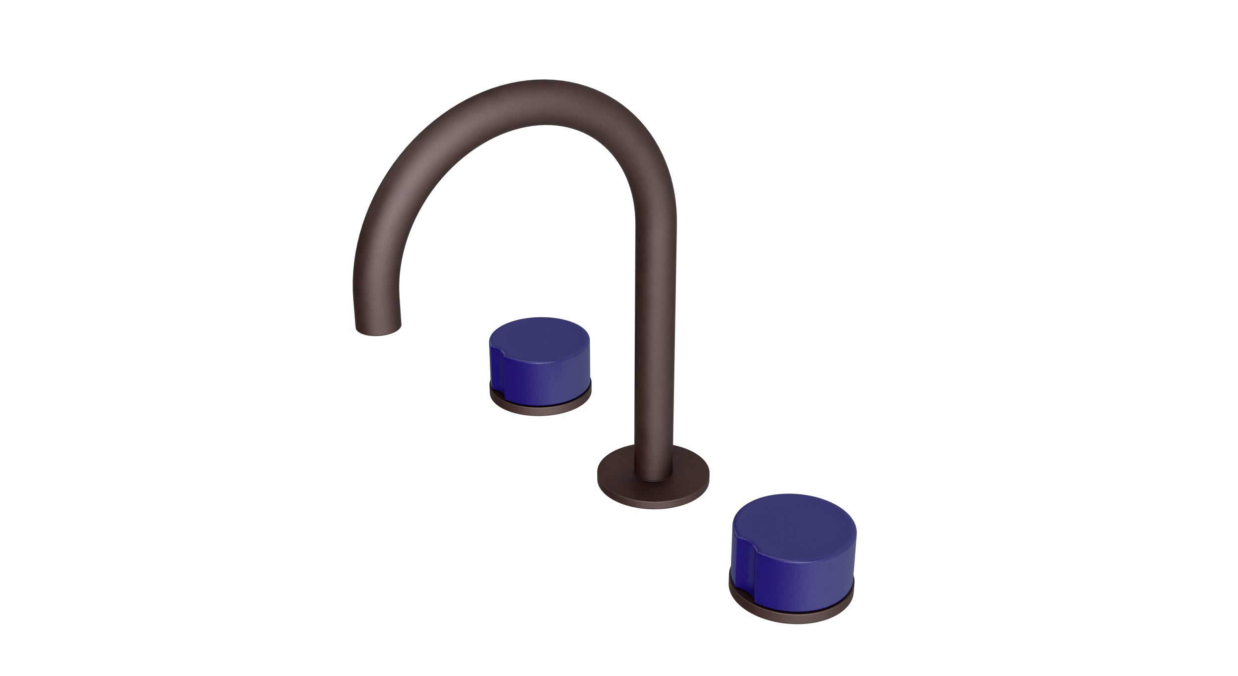 Foundry Two Handle Deck Mount Gooseneck Lavatory Faucet with Groove Ceramic Knob Handles