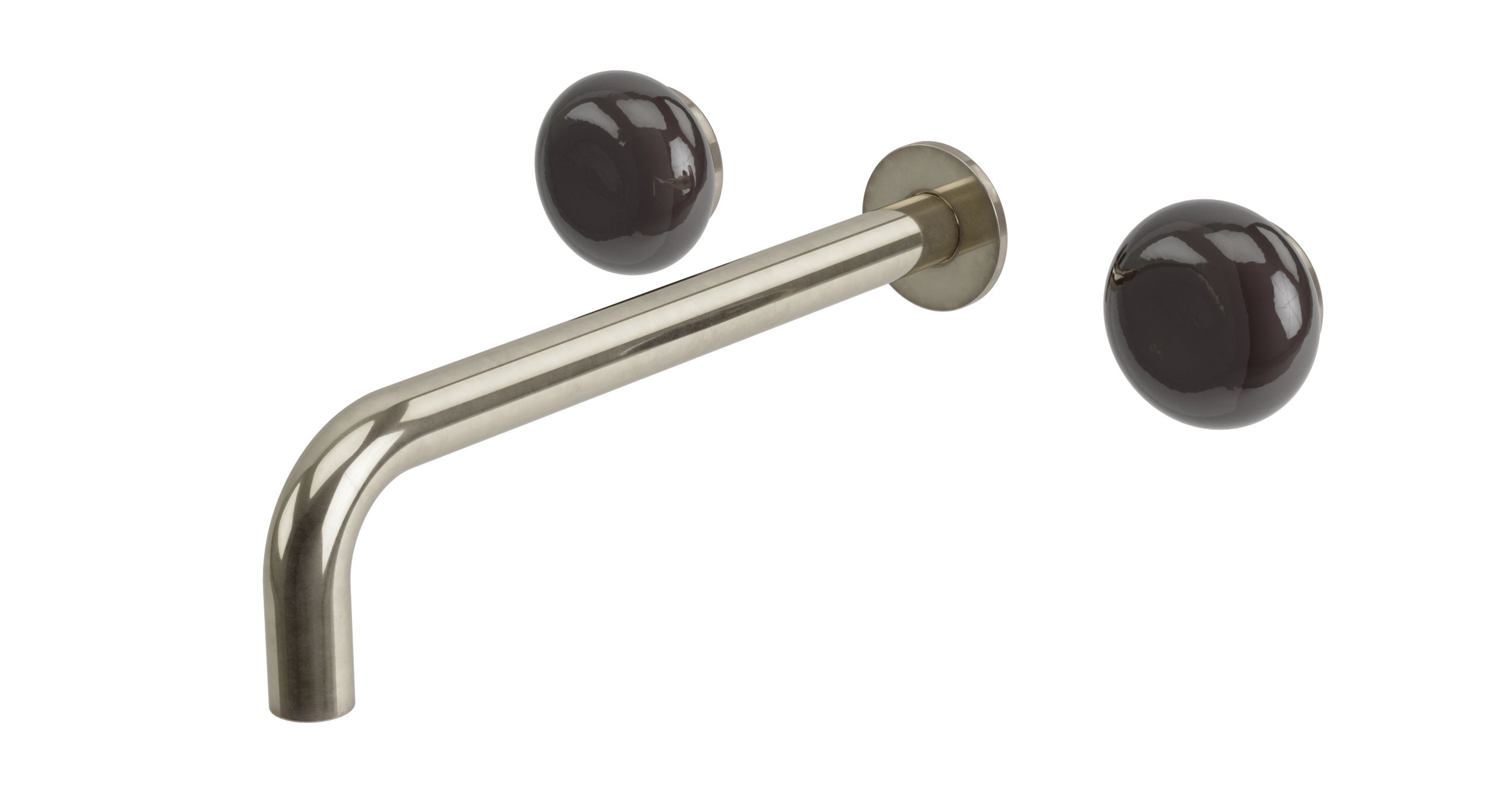Foundry Two Handle Wall Mount 10" Lavatory Faucet with Pebble Ceramic Knob Handles in French Nickel