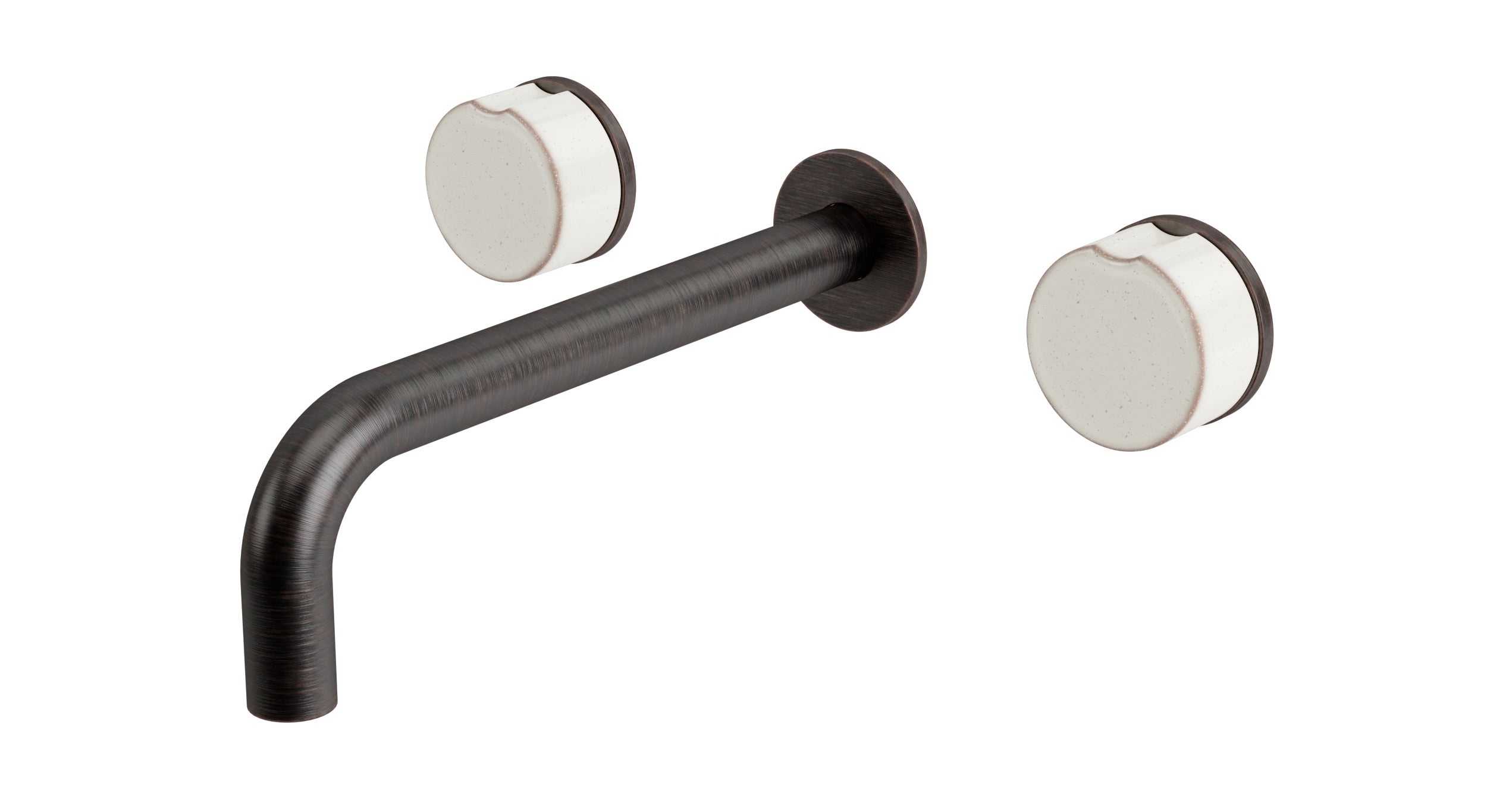 Foundry Two Handle Wall Mount 7.5" Lavatory Faucet with Groove Ceramic Knob Handles in Antique Bronze