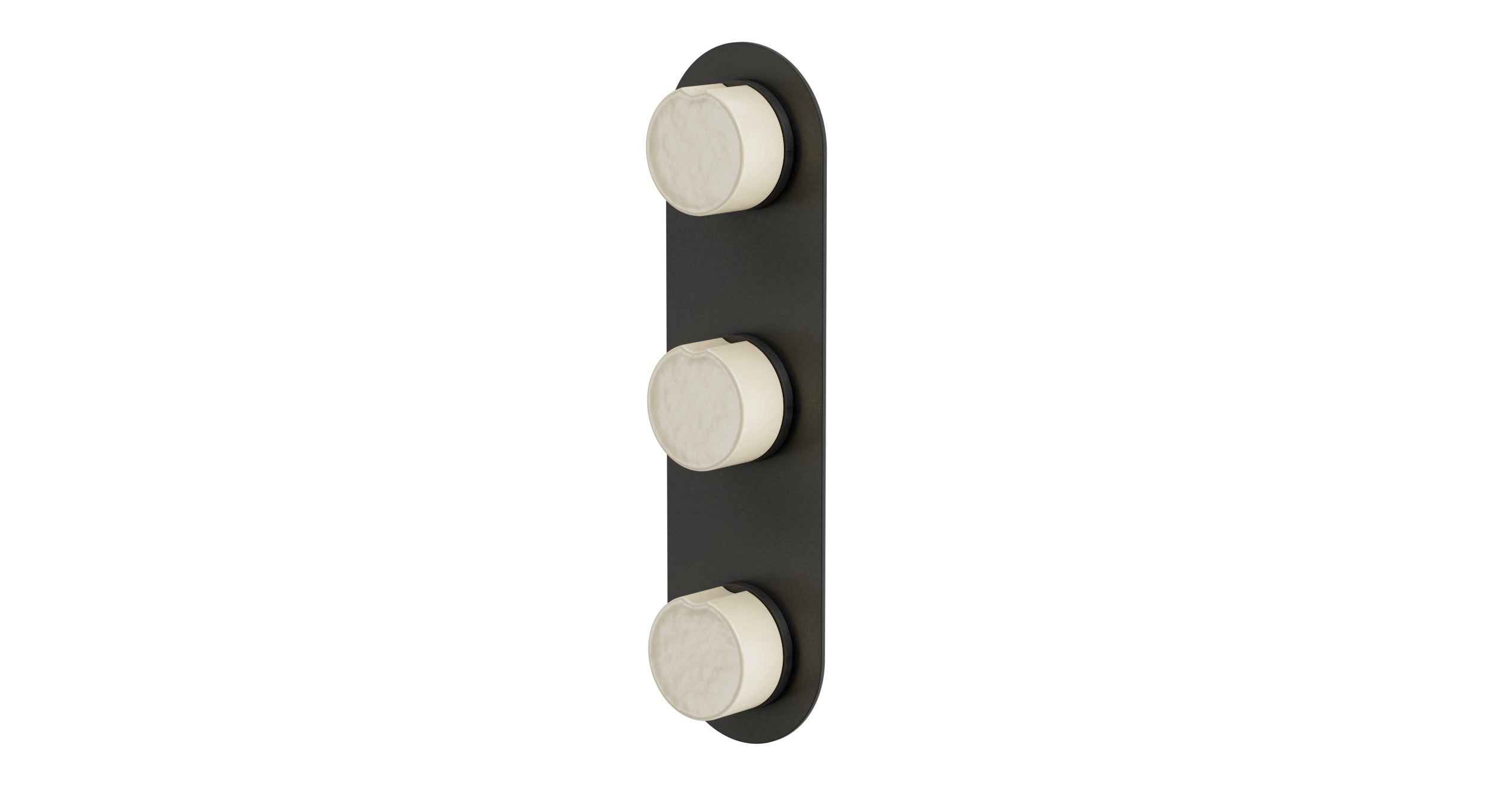 Foundry Three Handle Wall Mount Shower Trim with Groove Ceramic Knob Handles in Blackened Nickel