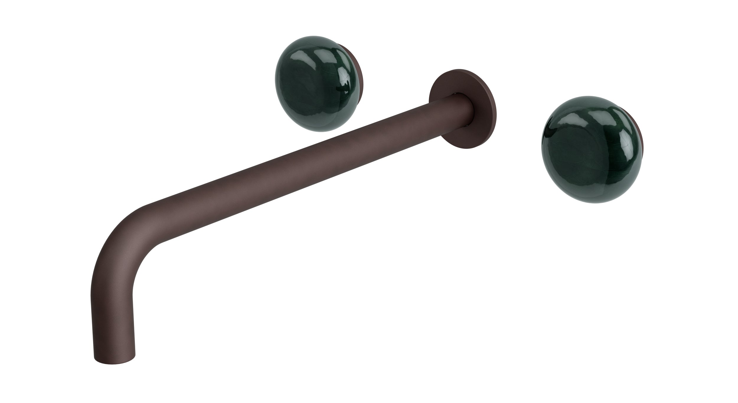Foundry Two Handle Wall Mount 12" Lavatory Faucet with Pebble Ceramic Knob Handles in Architectural Copper