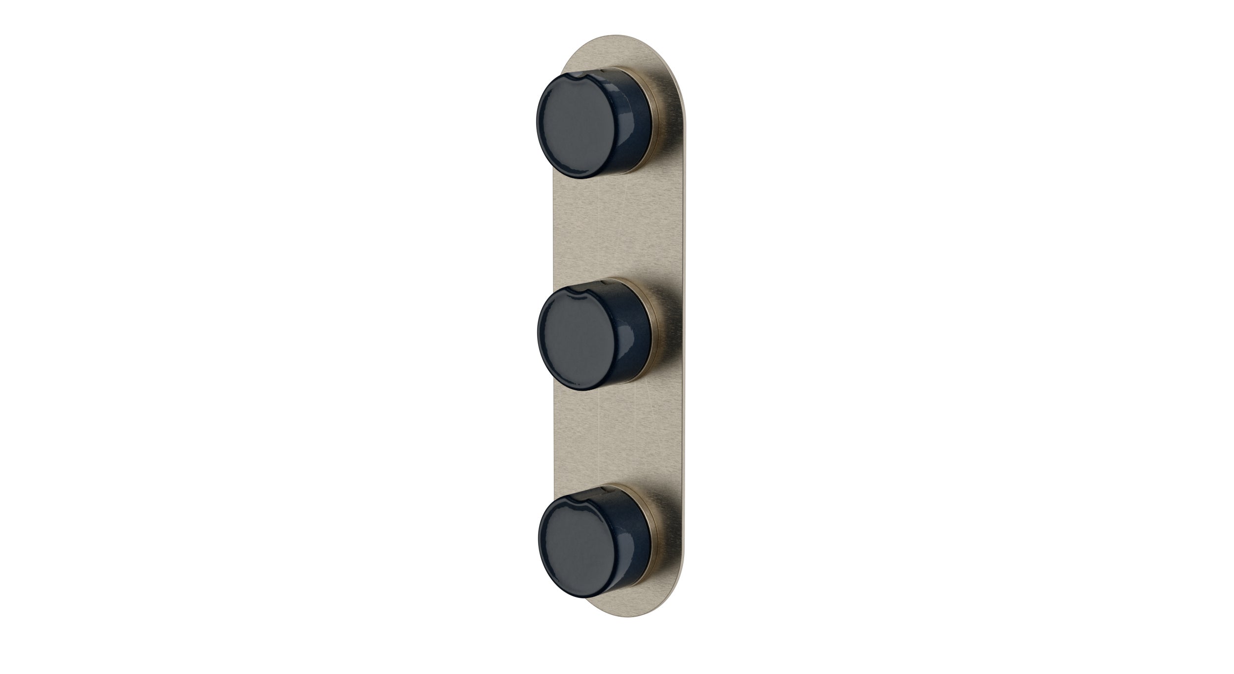 Foundry Three Handle Wall Mount Shower Trim with Groove Ceramic Knob Handles in Satin Nickel