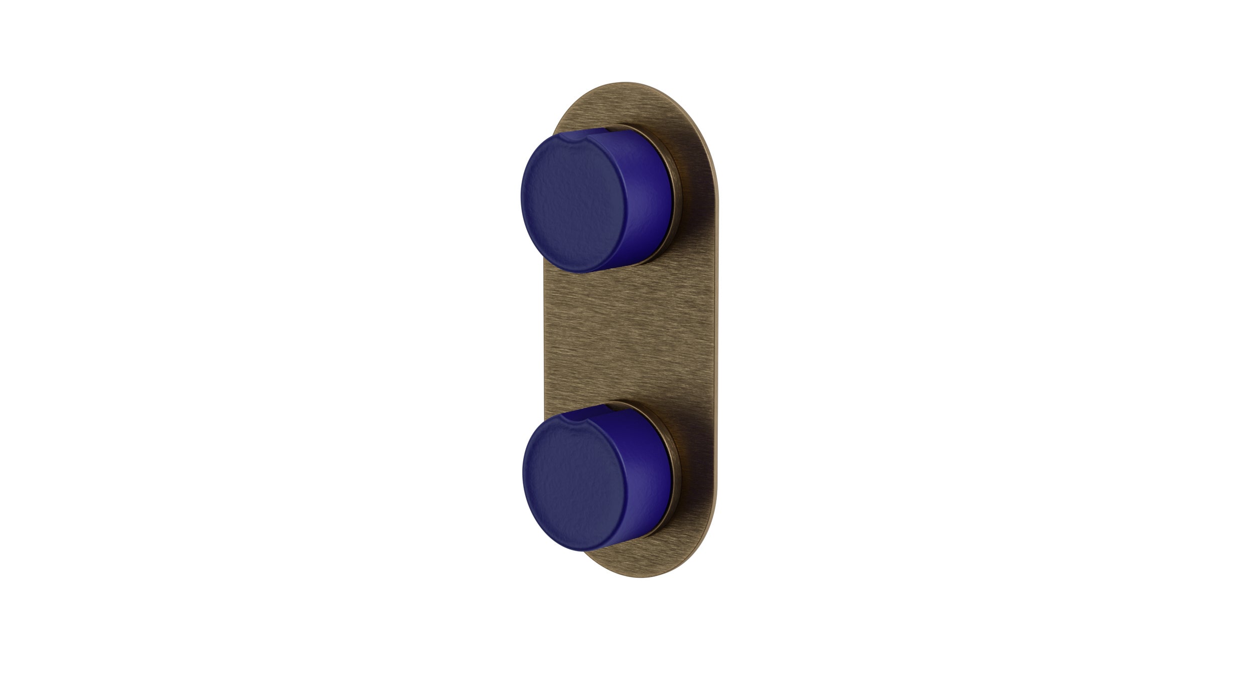 Foundry Two Handle Wall Mount Shower Trim with Groove Ceramic Knob Handles in Antique Brass