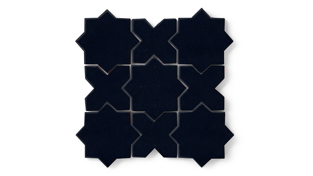 Mini Star & Cross Original Ceramic Tile in Navy Blue Gloss