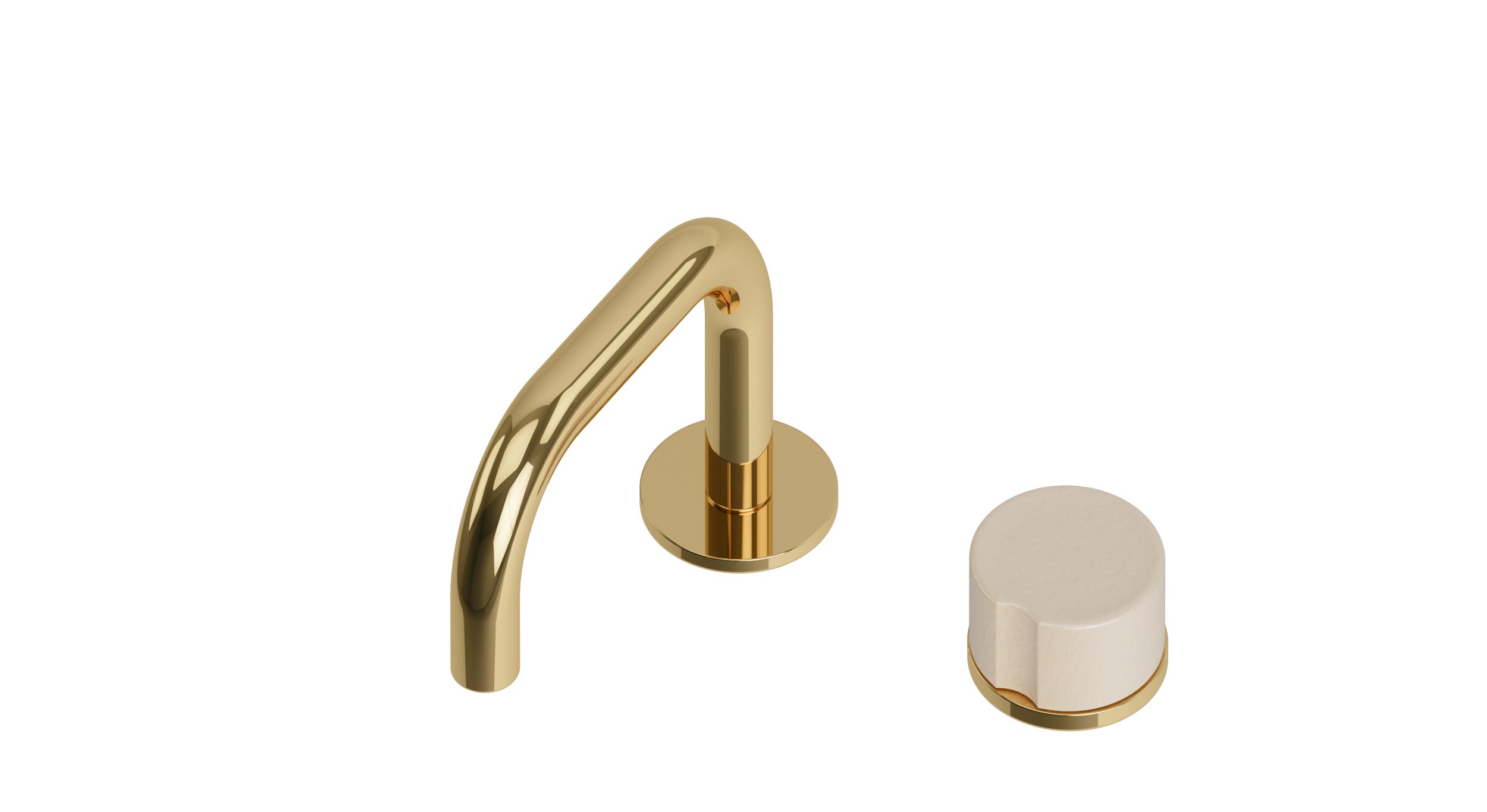 Foundry One Handle Deck Mount Squaretop Lavatory Faucet with Groove Ceramic Knob Handle in Polished Brass