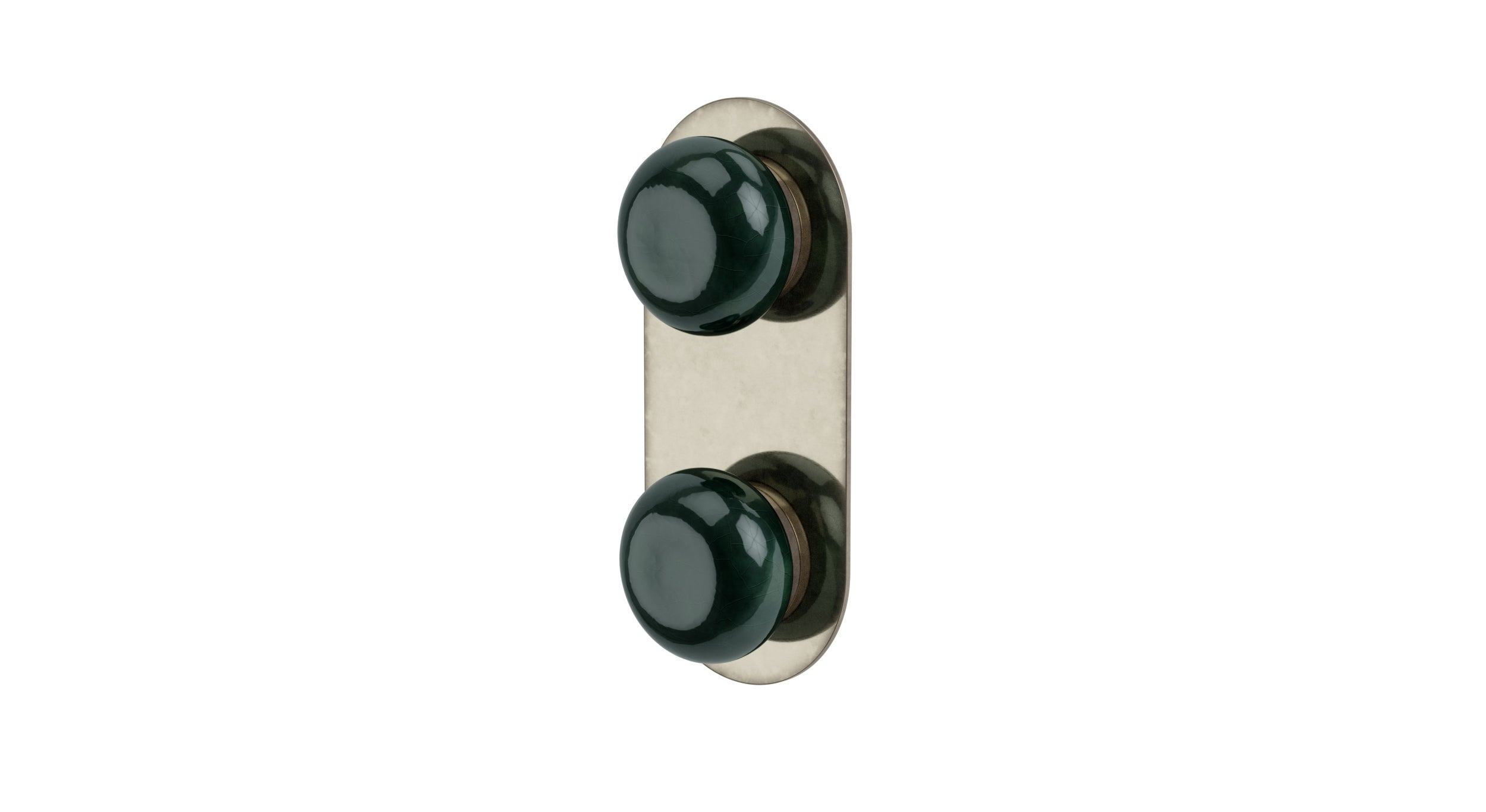 Foundry Two Handle Wall Mount Shower Trim with Pebble Ceramic Knob Handles in French Nickel