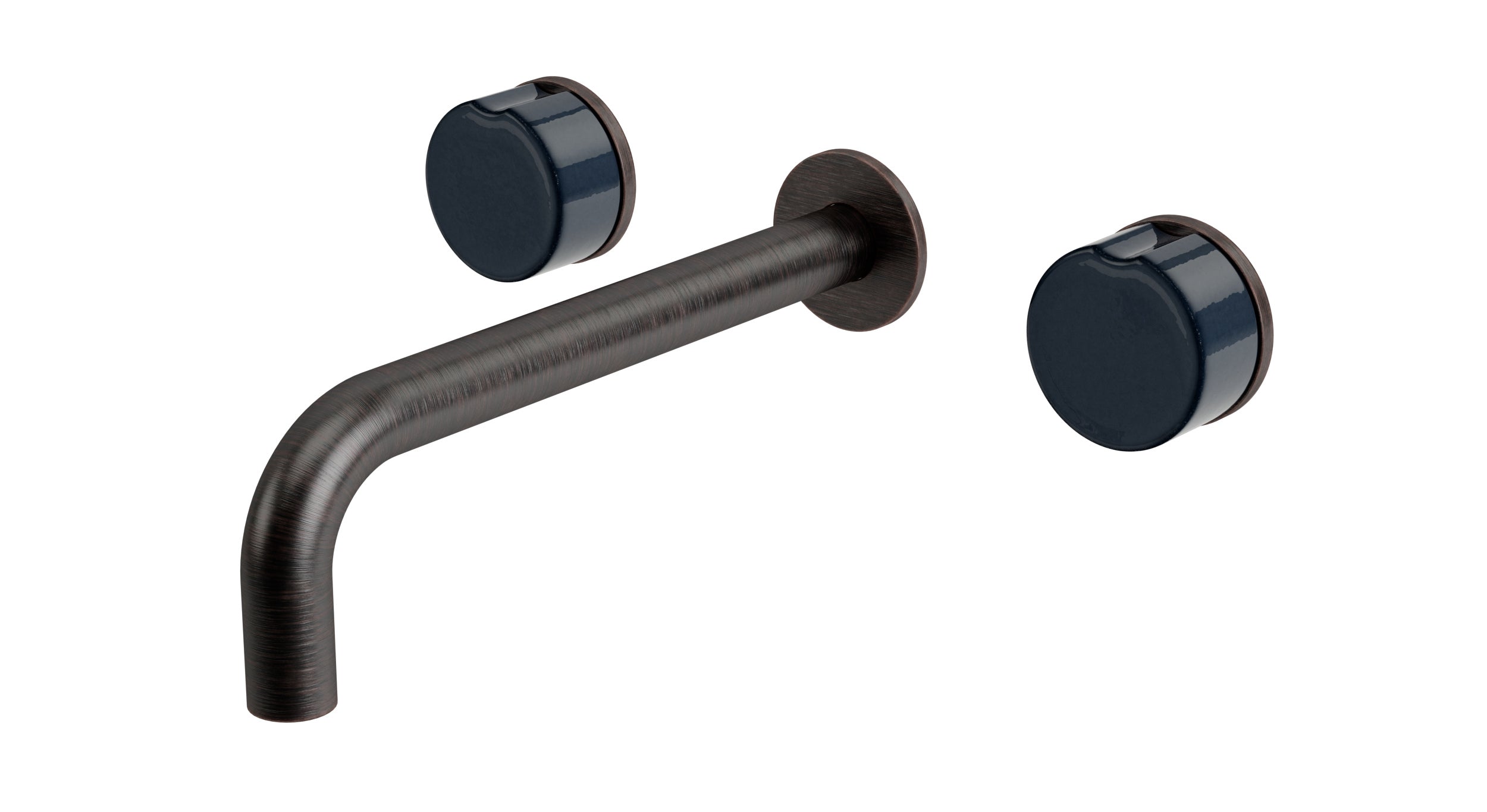 Foundry Two Handle Wall Mount 7.5" Lavatory Faucet with Groove Ceramic Knob Handles in Antique Bronze