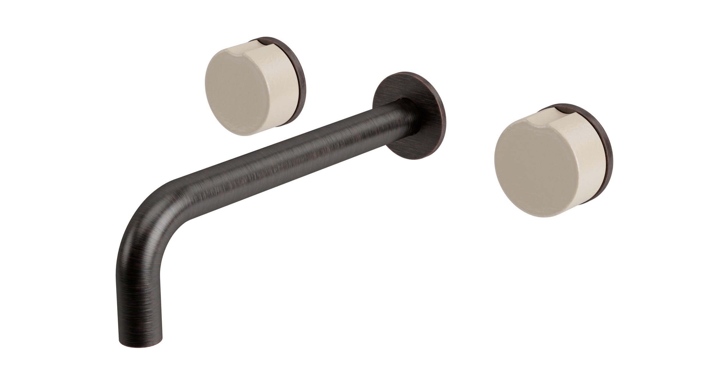 Foundry Two Handle Wall Mount 7.5" Lavatory Faucet with Groove Ceramic Knob Handles in Antique Bronze