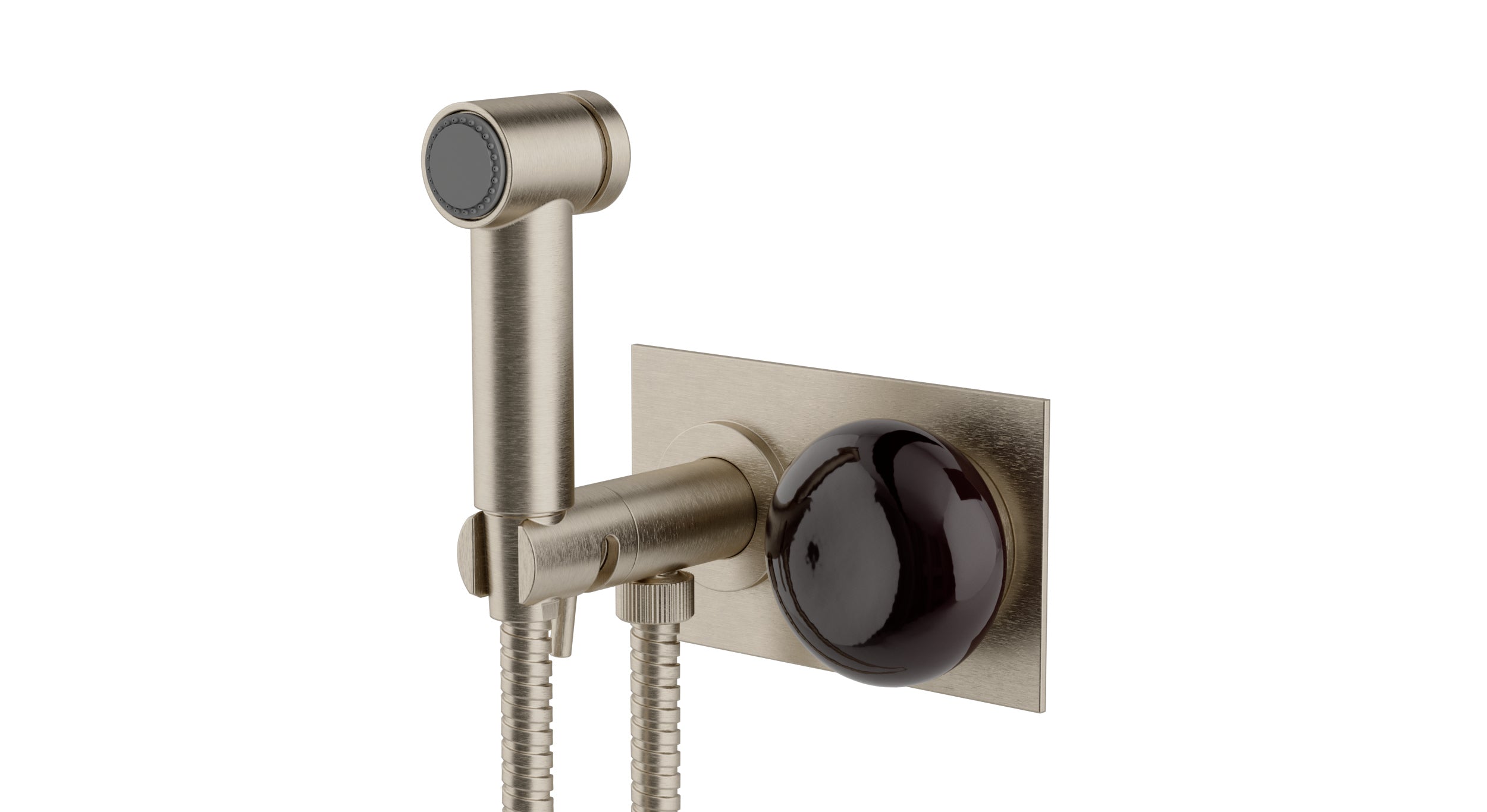 Foundry One Handle Wall Mount Bidet Trim with Pebble Ceramic Knob Handle in Satin Nickel