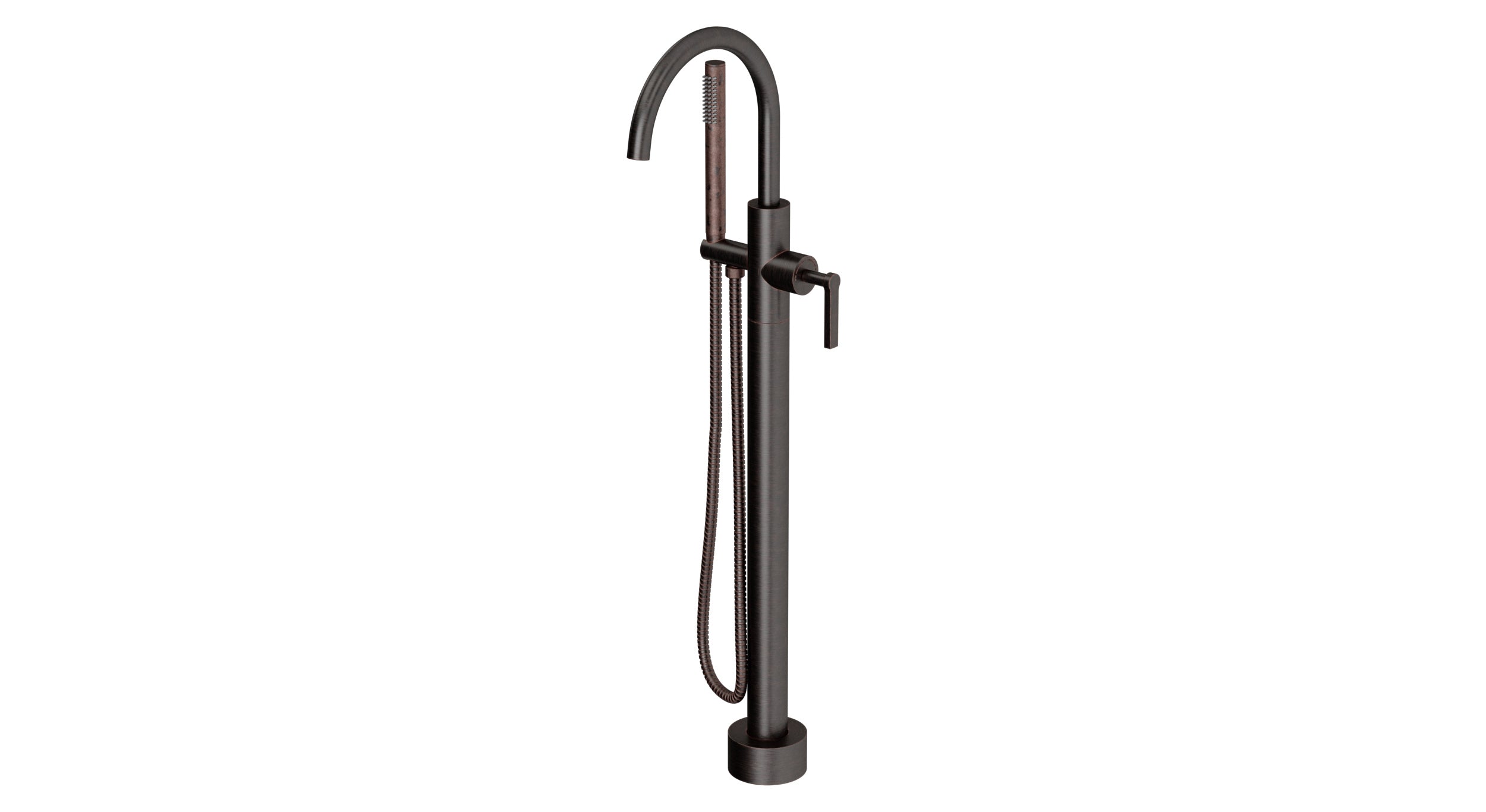 Flatiron One Handle Floor Mount Gooseneck Bath Trim with Hand Shower and Linear Lever Handle in Antique Bronze