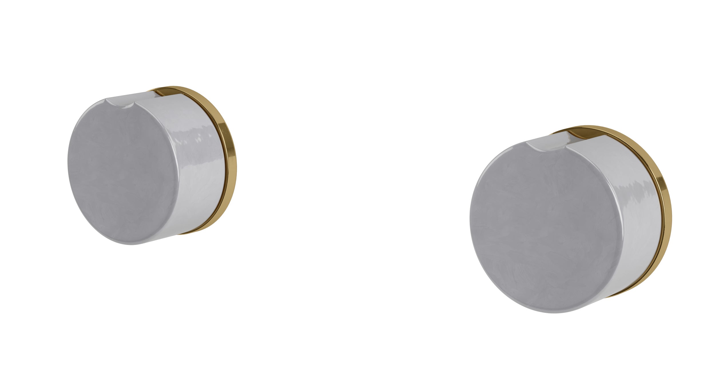 Foundry Two Handle Wall Mount Bath Trim with Groove Ceramic Knob Handles in Uncoated Polished Brass