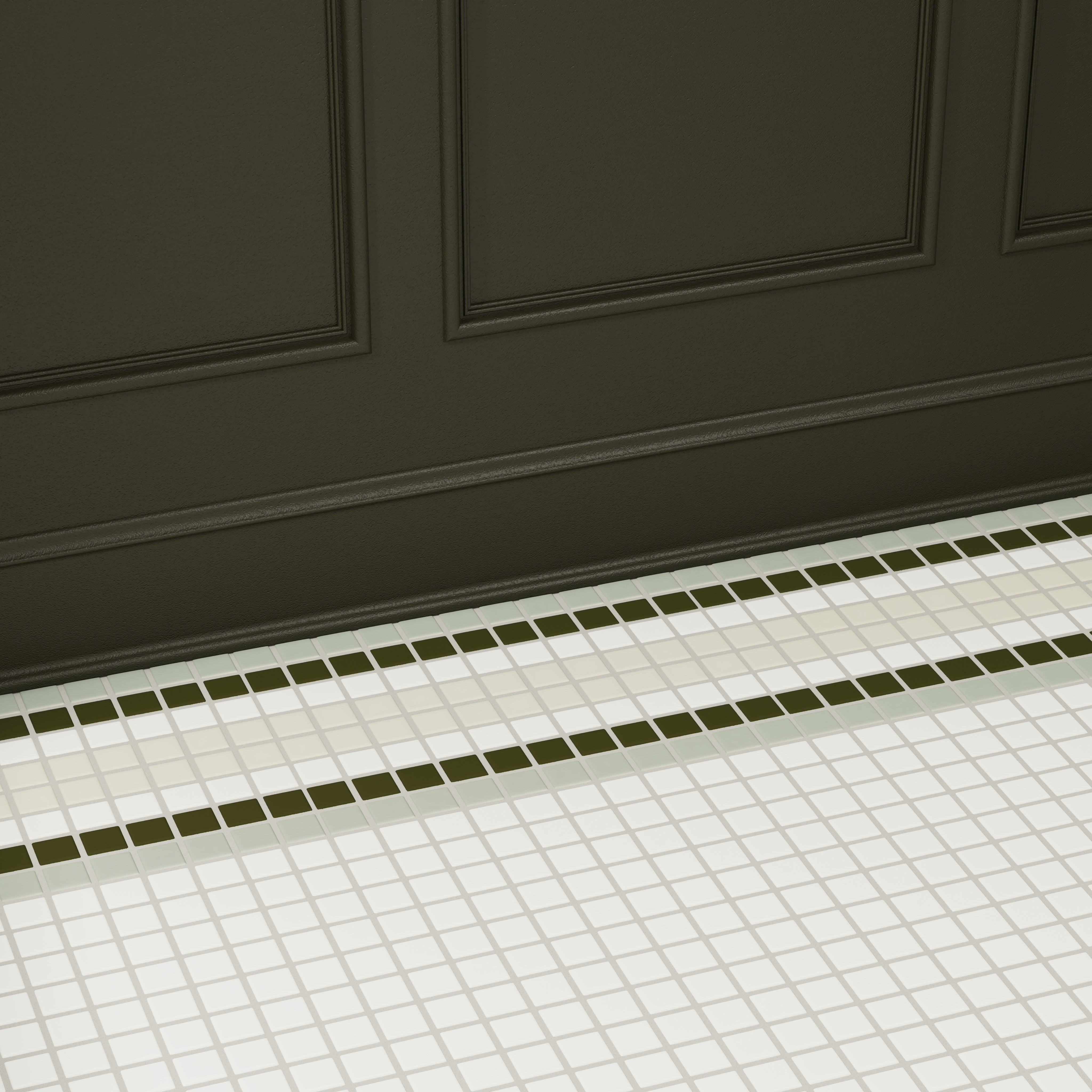 1x1 Tailored Stripe Border Sheeted Original Ceramic Tile in Celadon Matte