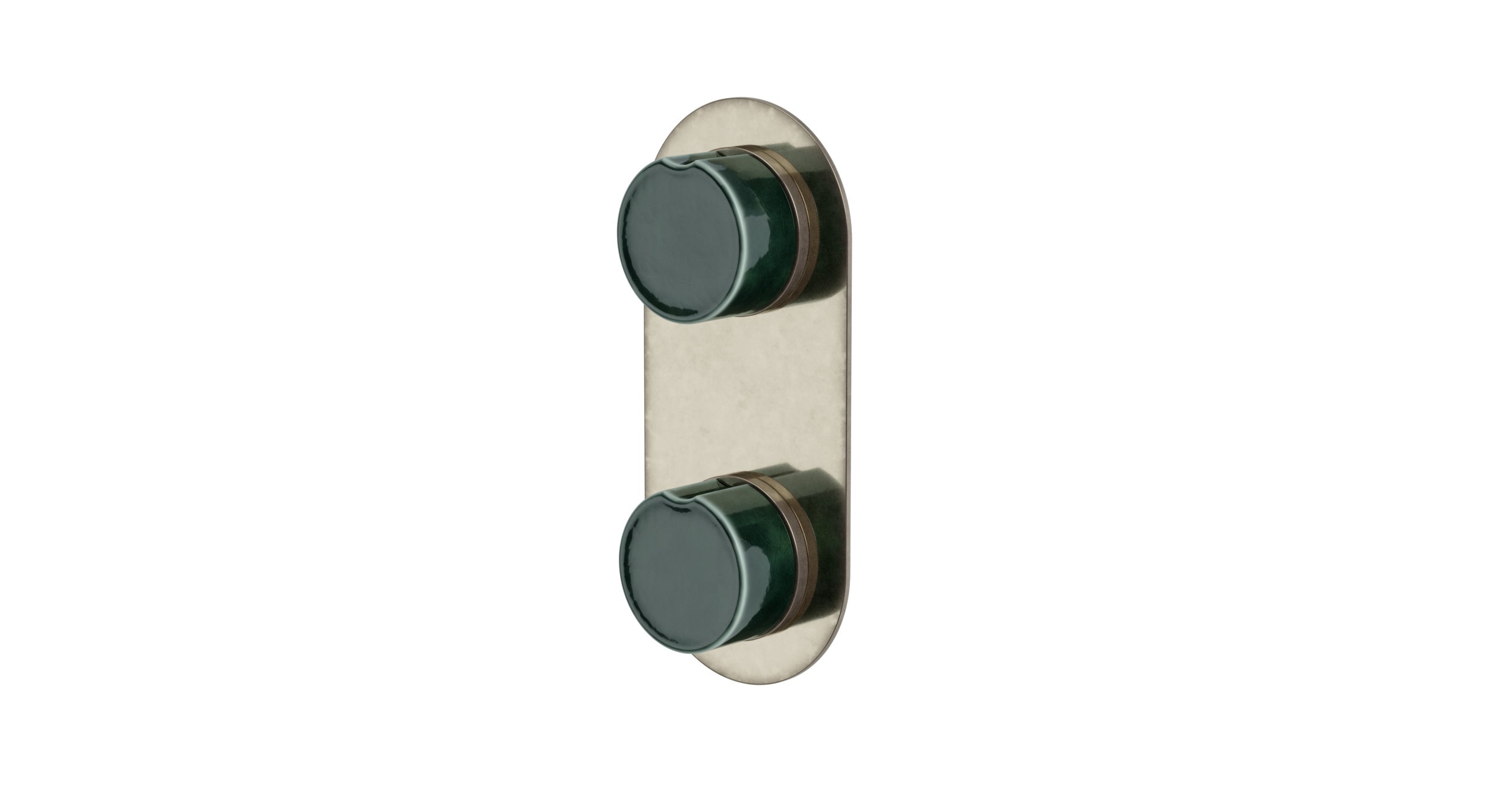Foundry Two Handle Wall Mount Shower Trim with Groove Ceramic Knob Handles in French Nickel