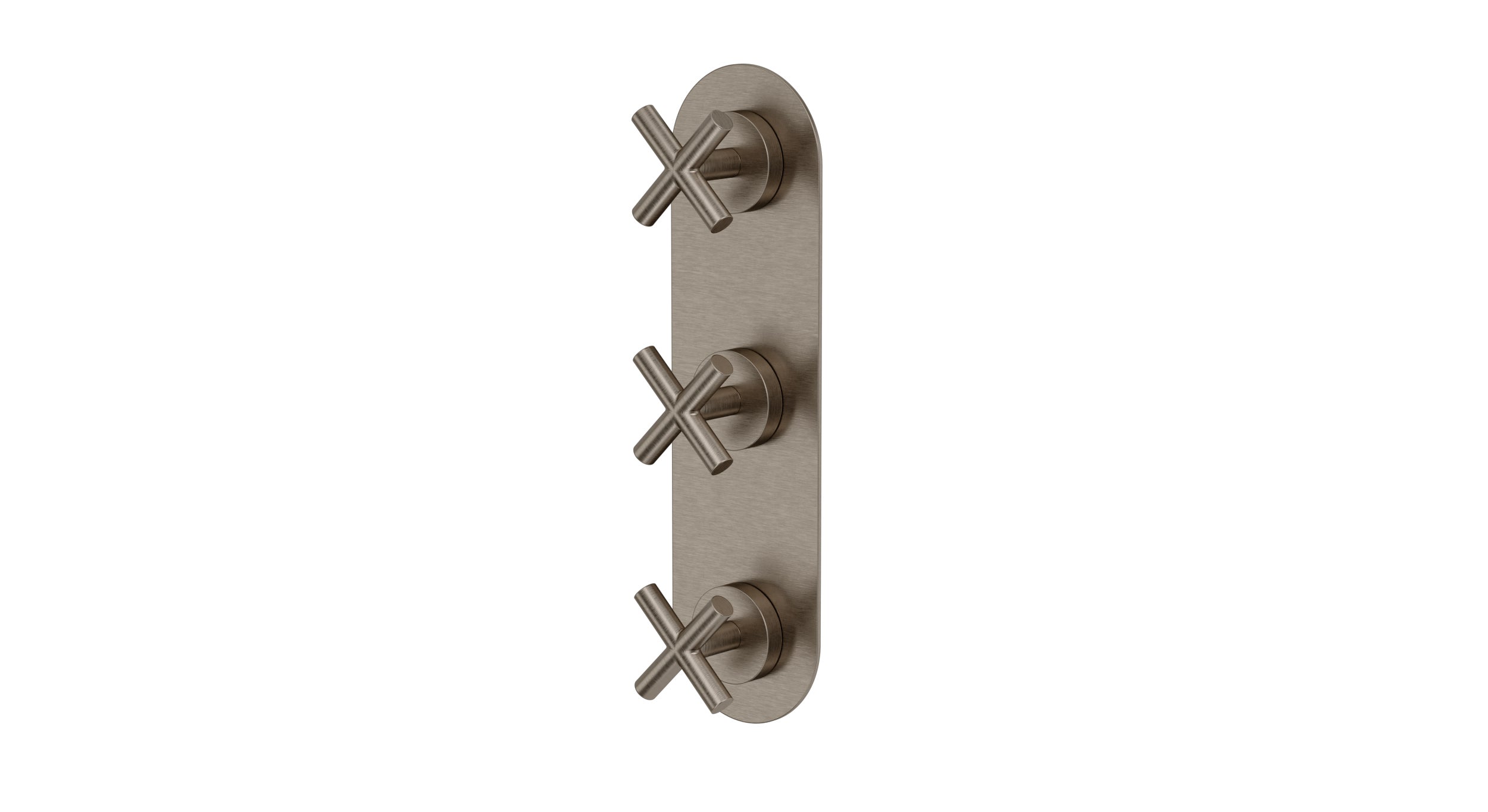 Contour Three Handle Wall Mount Shower Trim with Soft Cross Handles in Antique Nickel