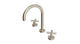 Contour Two Handle Deck Mount Gooseneck Lavatory Faucet with Soft Cross Handles in Satin Nickel