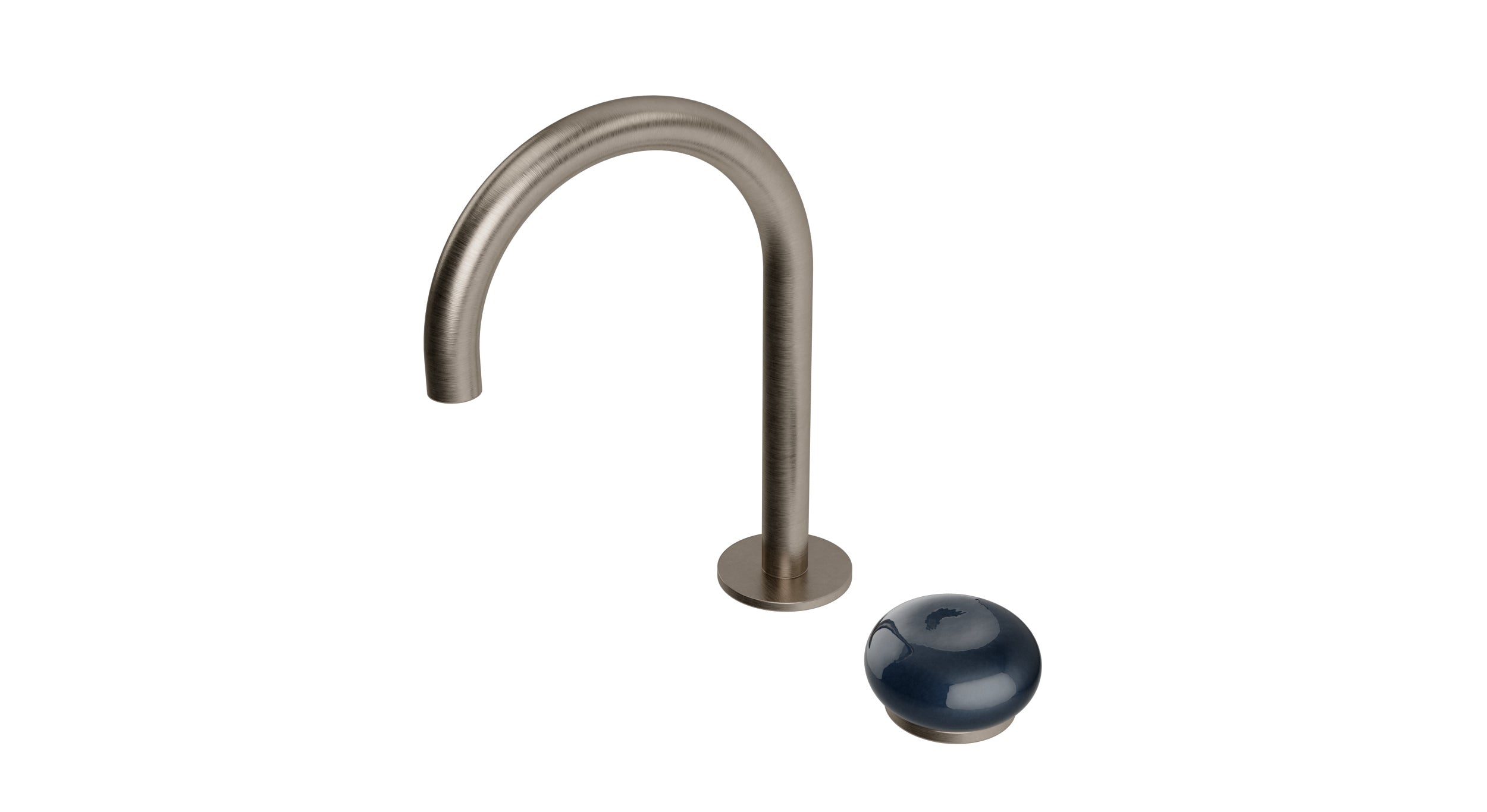 Foundry One Handle Deck Mount Gooseneck Lavatory Faucet with Pebble Ceramic Knob Handle in Antique Nickel