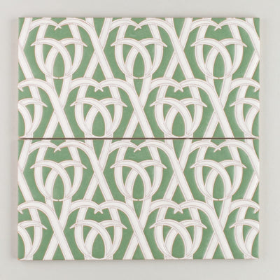 6x12 Handpainted Sample Woven Grass  in Green Motif