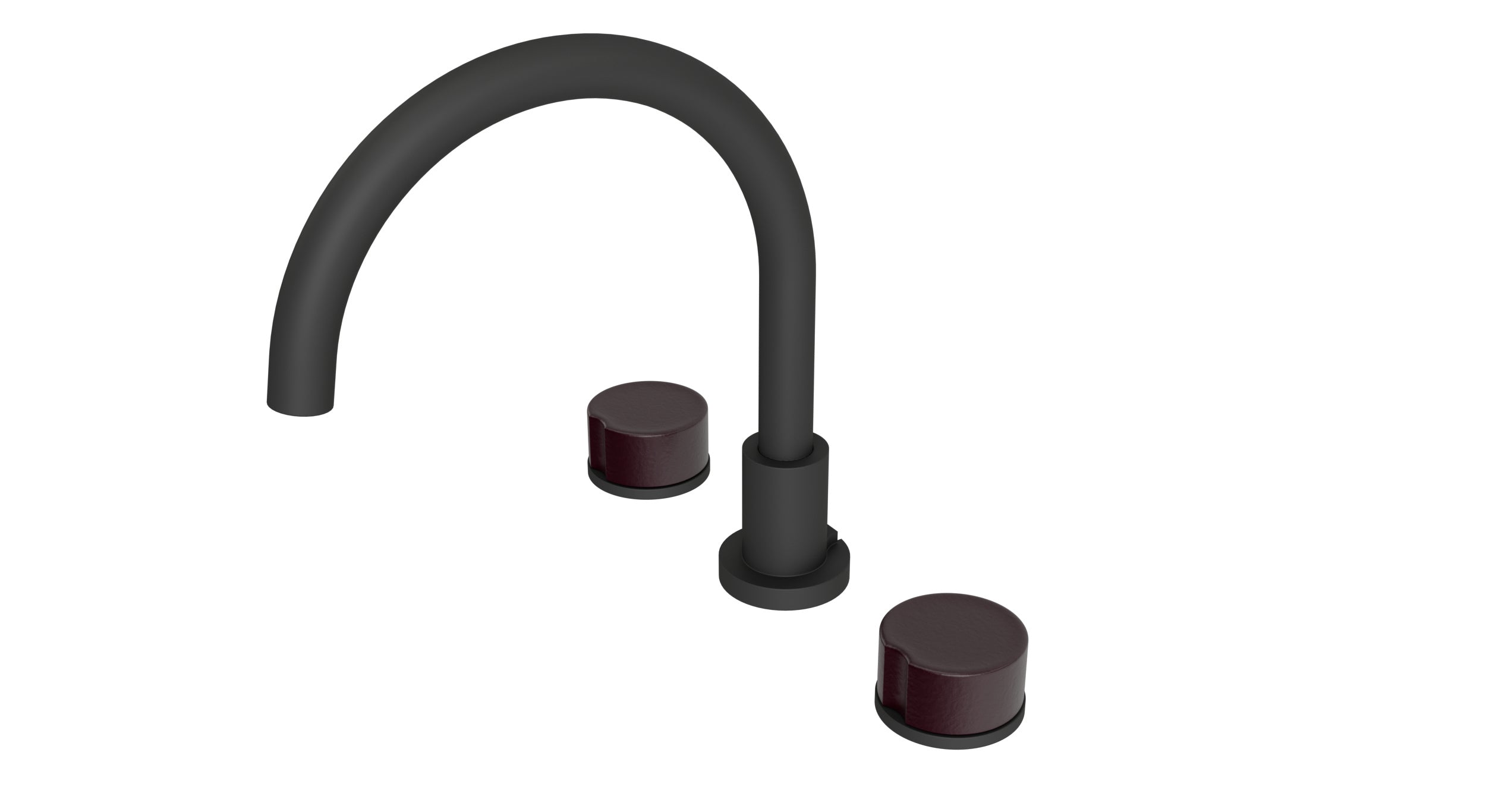 Foundry Two Handle Deck Mount Gooseneck Bath Trim with Groove Ceramic Knob Handles in Matte Black