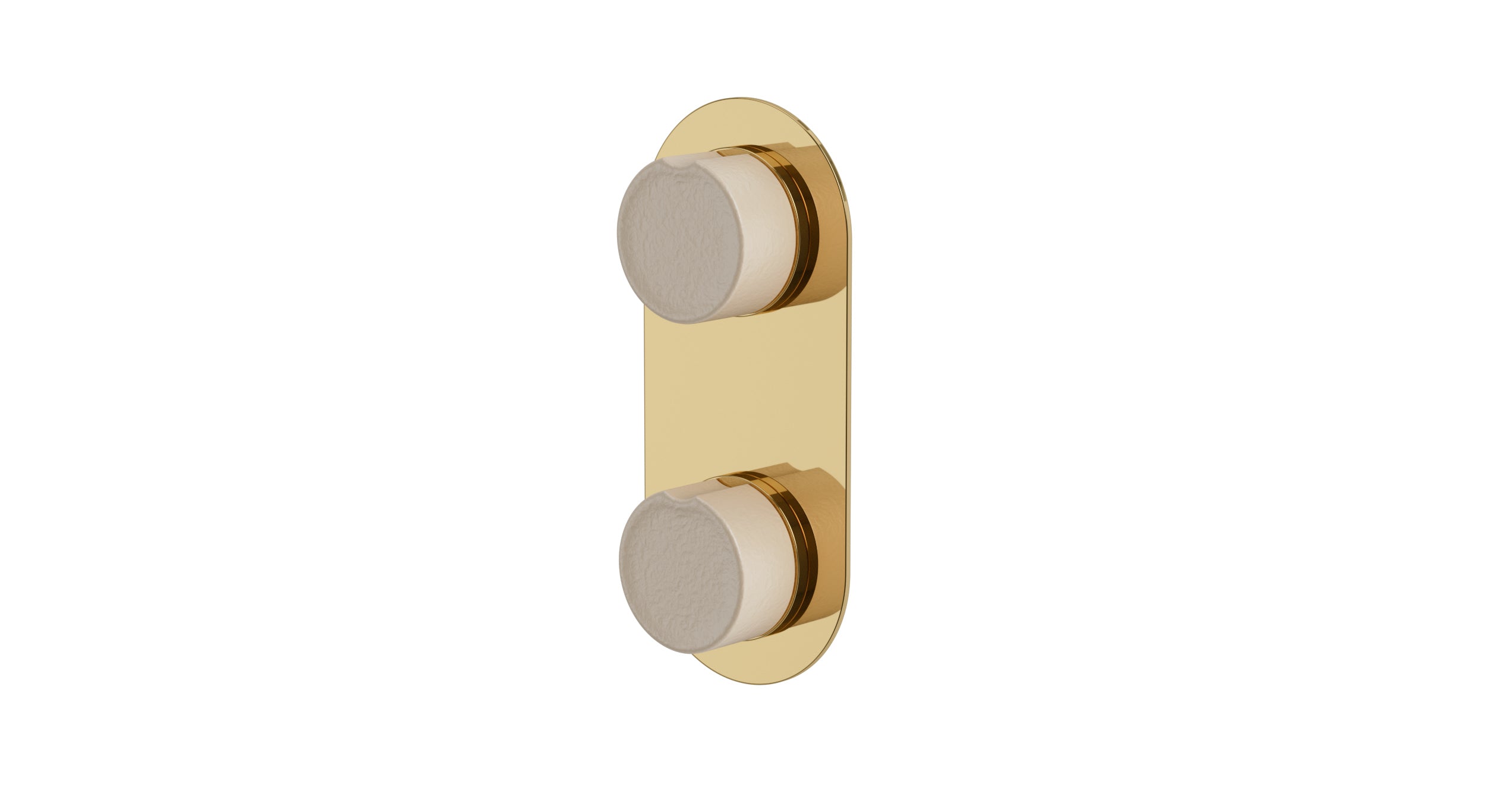 Foundry Two Handle Wall Mount Shower Trim with Groove Ceramic Knob Handles in Polished Brass