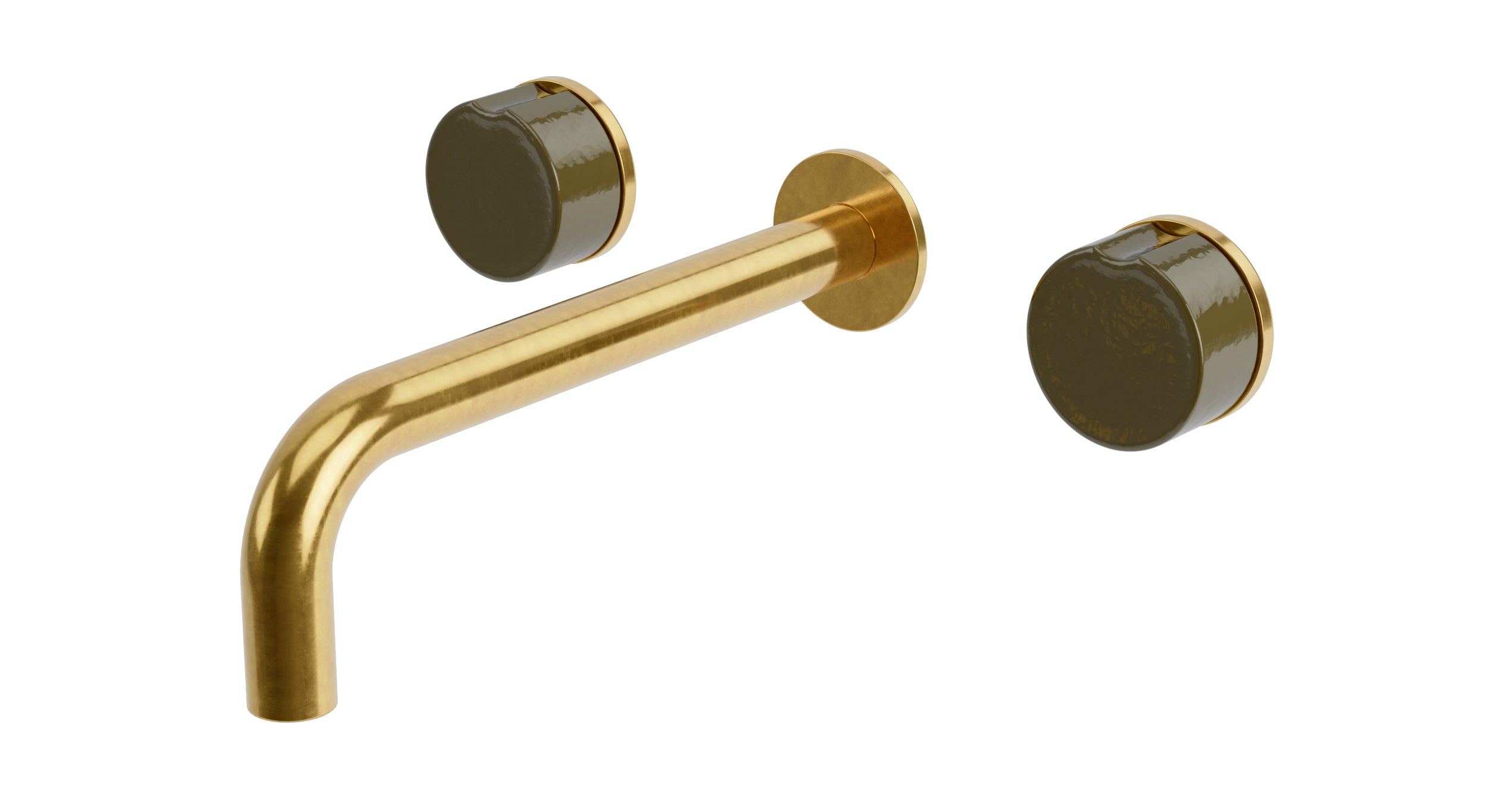 Foundry Two Handle Wall Mount 7.5" Lavatory Faucet with Groove Ceramic Knob Handles in French Brass