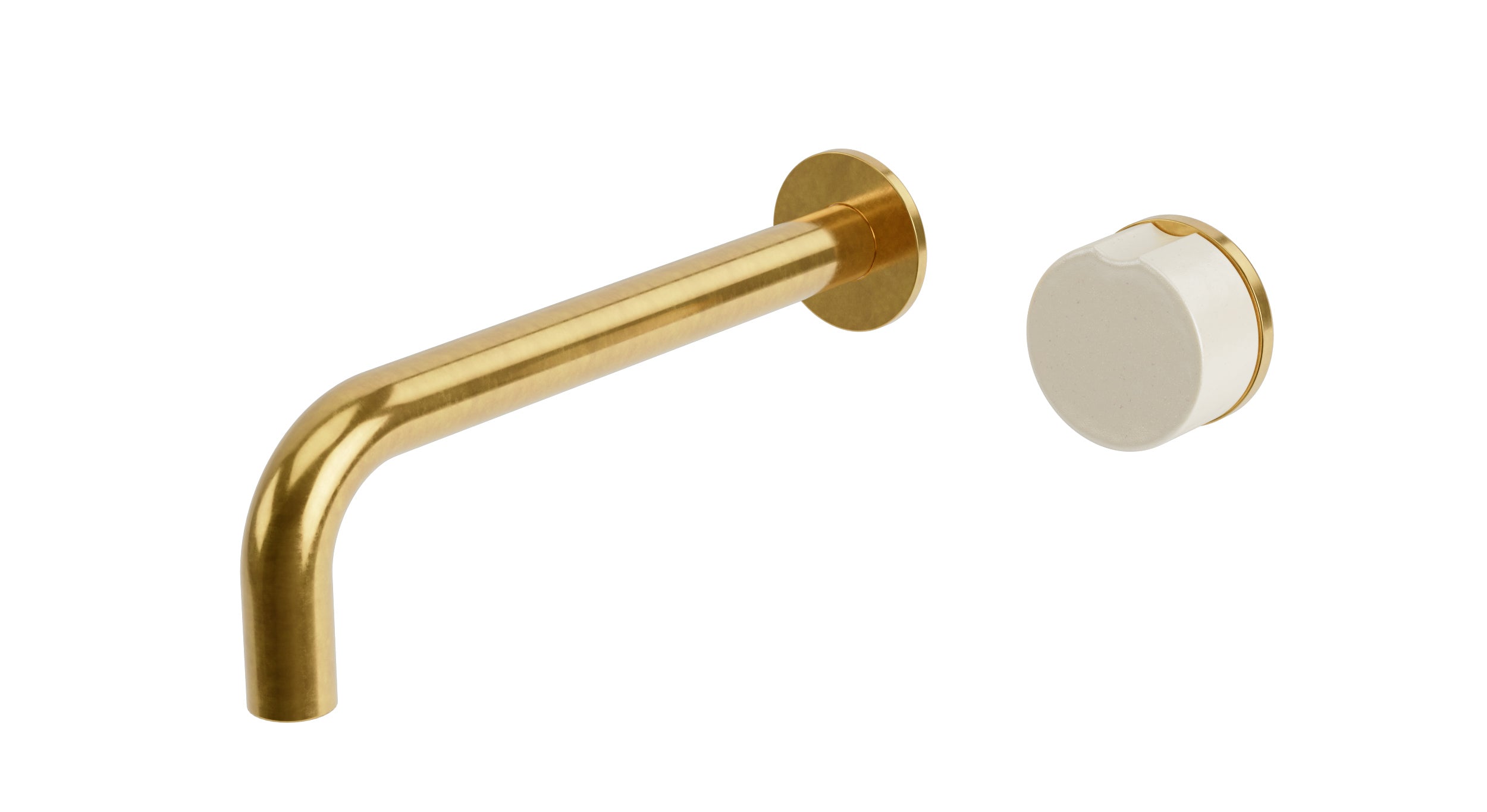 Foundry One Handle Wall Mount 7.5" Lavatory Faucet with Groove Ceramic Knob Handle in French Brass