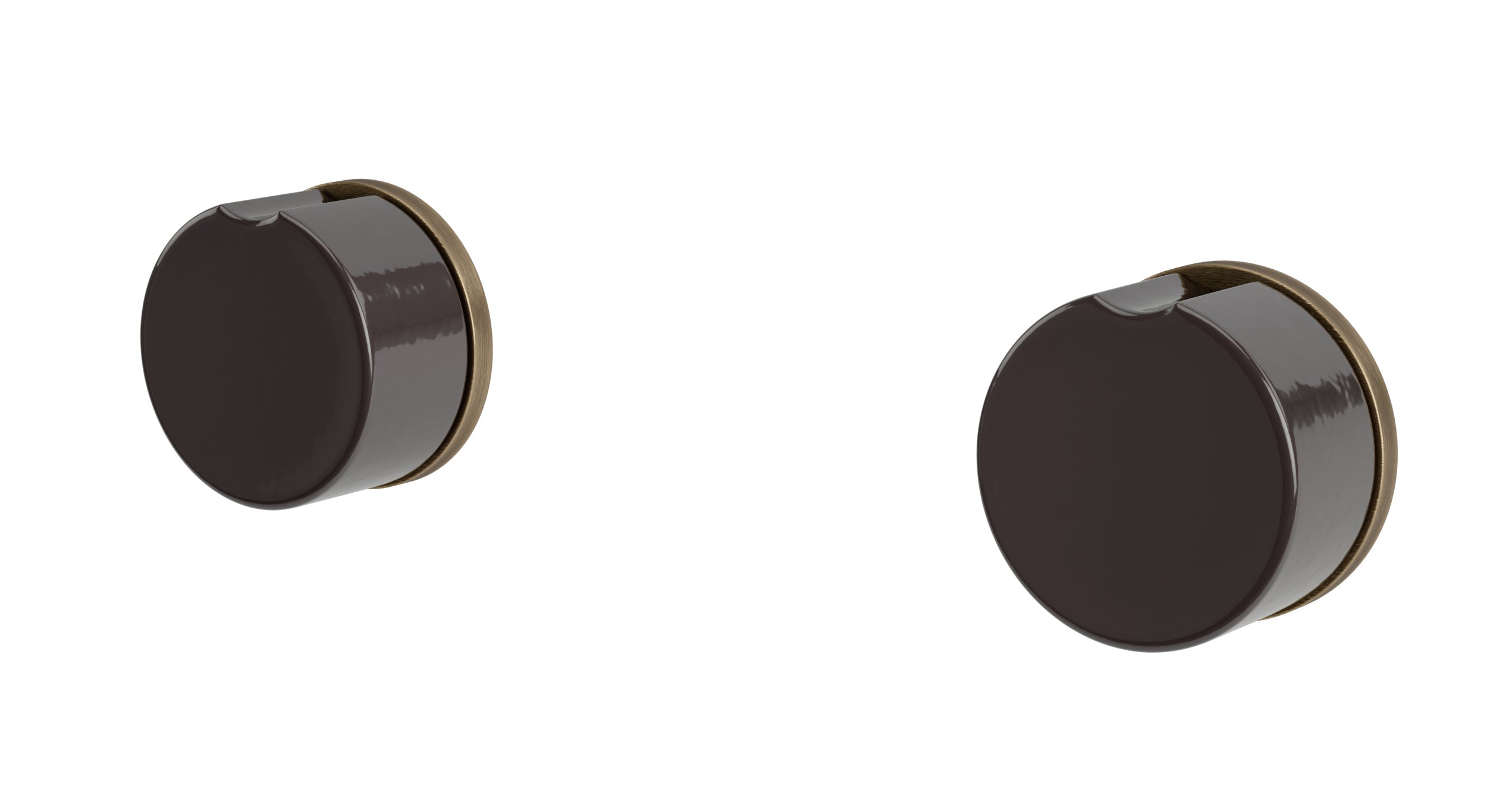 Foundry Two Handle Wall Mount Bath Trim with Groove Ceramic Knob Handles in Antique Brass