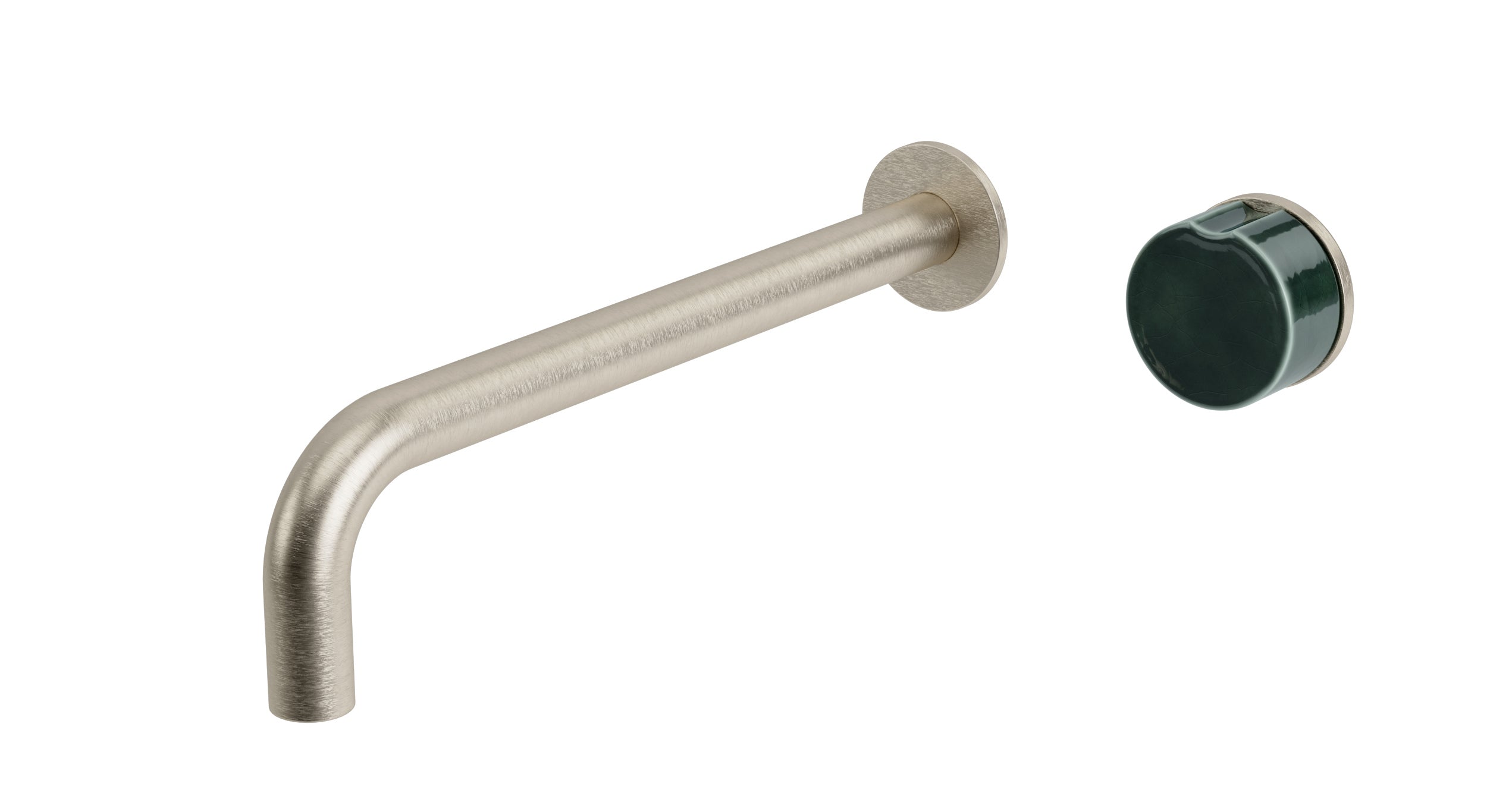Foundry One Handle Wall Mount 10" Lavatory Faucet with Groove Ceramic Knob Handle in Satin Nickel