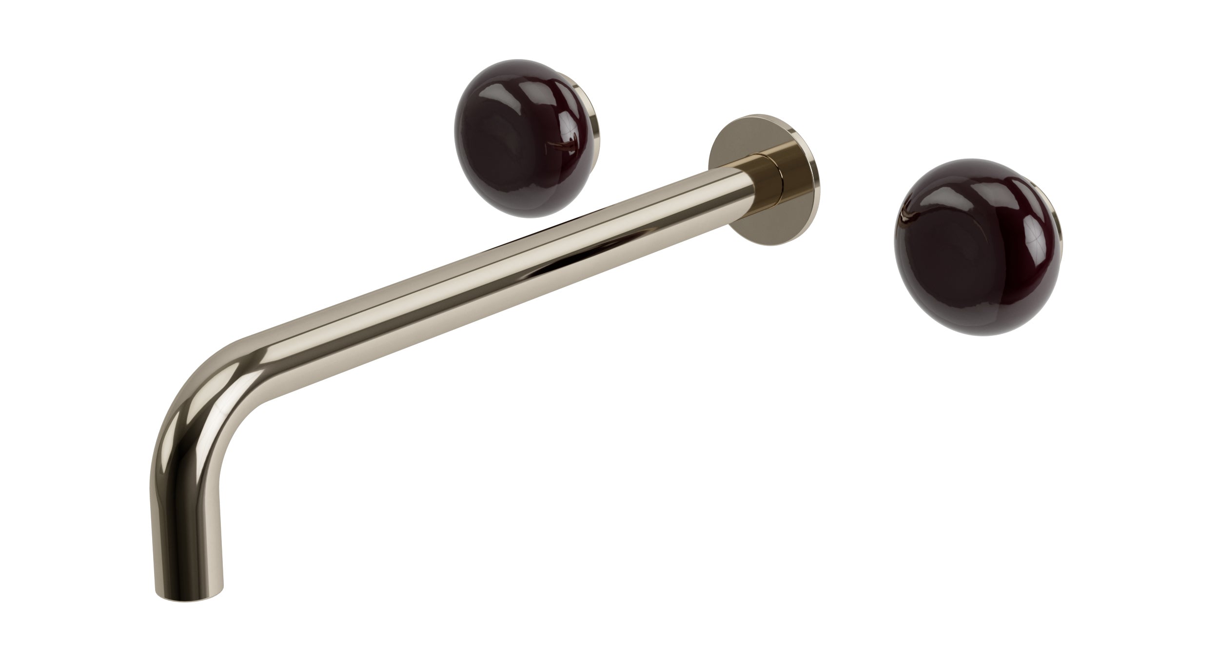 Foundry Two Handle Wall Mount 12" Lavatory Faucet with Pebble Ceramic Knob Handles in Polished Nickel