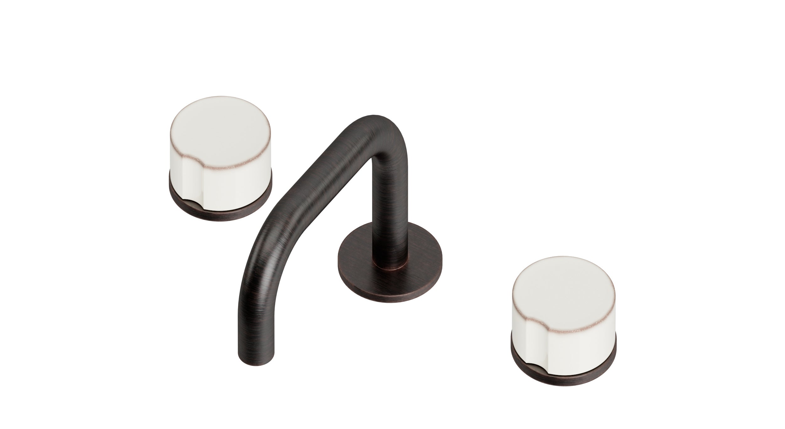Foundry Two Handle Deck Mount Squaretop Lavatory Faucet with Groove Ceramic Knob Handles in Antique Bronze