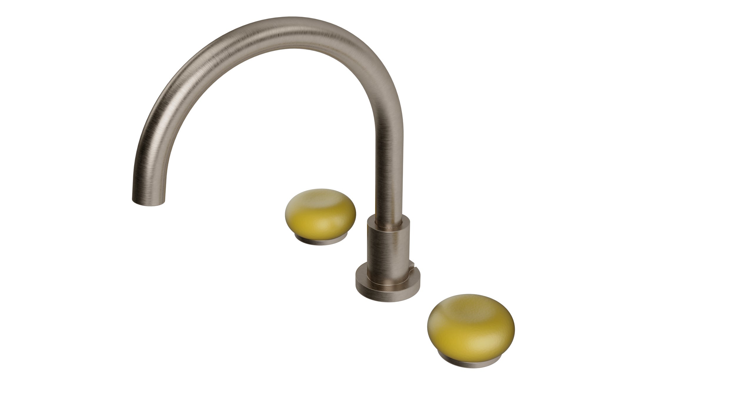 Foundry Two Handle Deck Mount Gooseneck Bath Trim with Pebble Ceramic Knob Handles in Antique Nickel