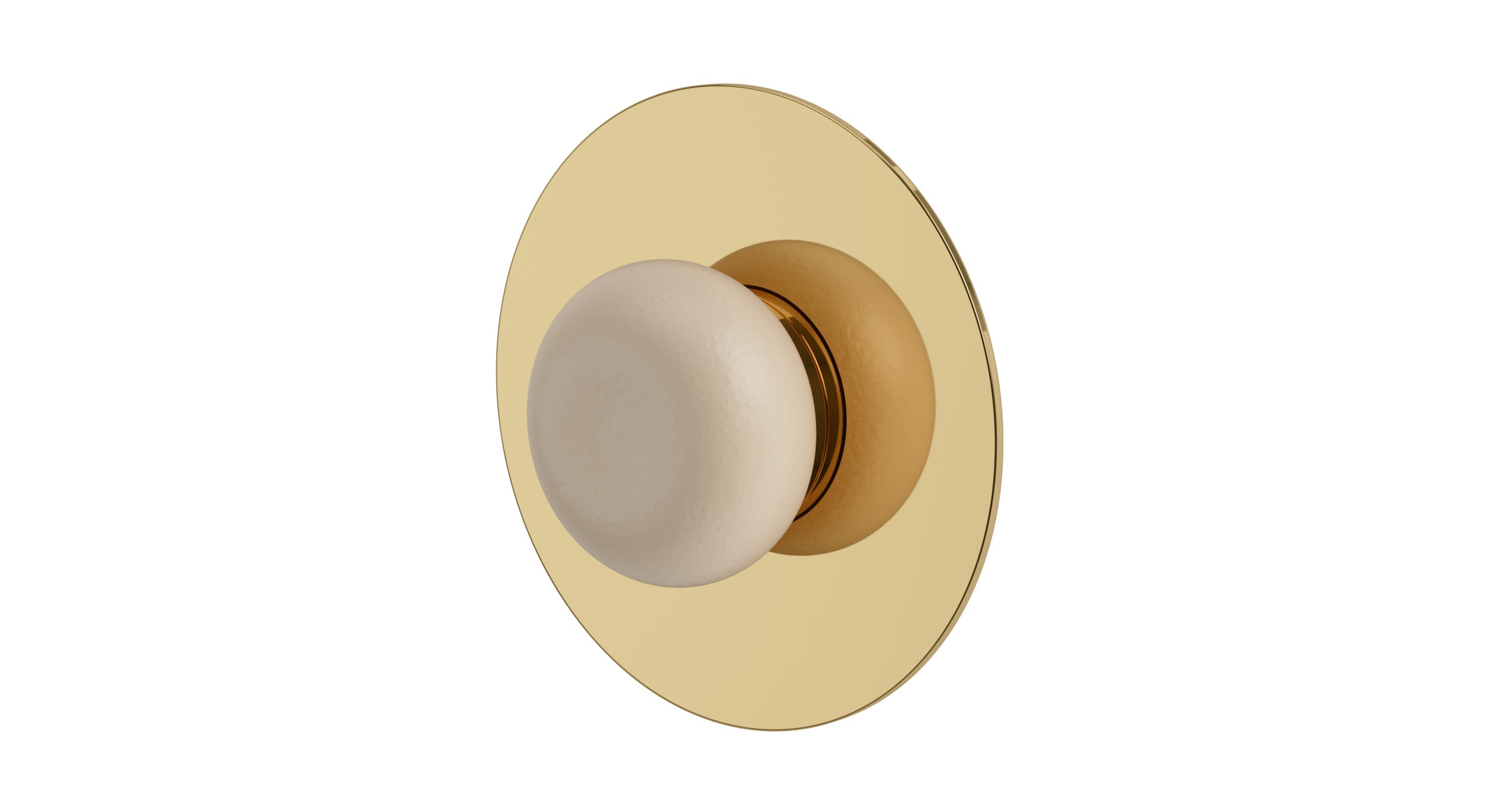 Foundry One Handle Wall Mount Shower Trim with Pebble Ceramic Knob Handle in Polished Brass