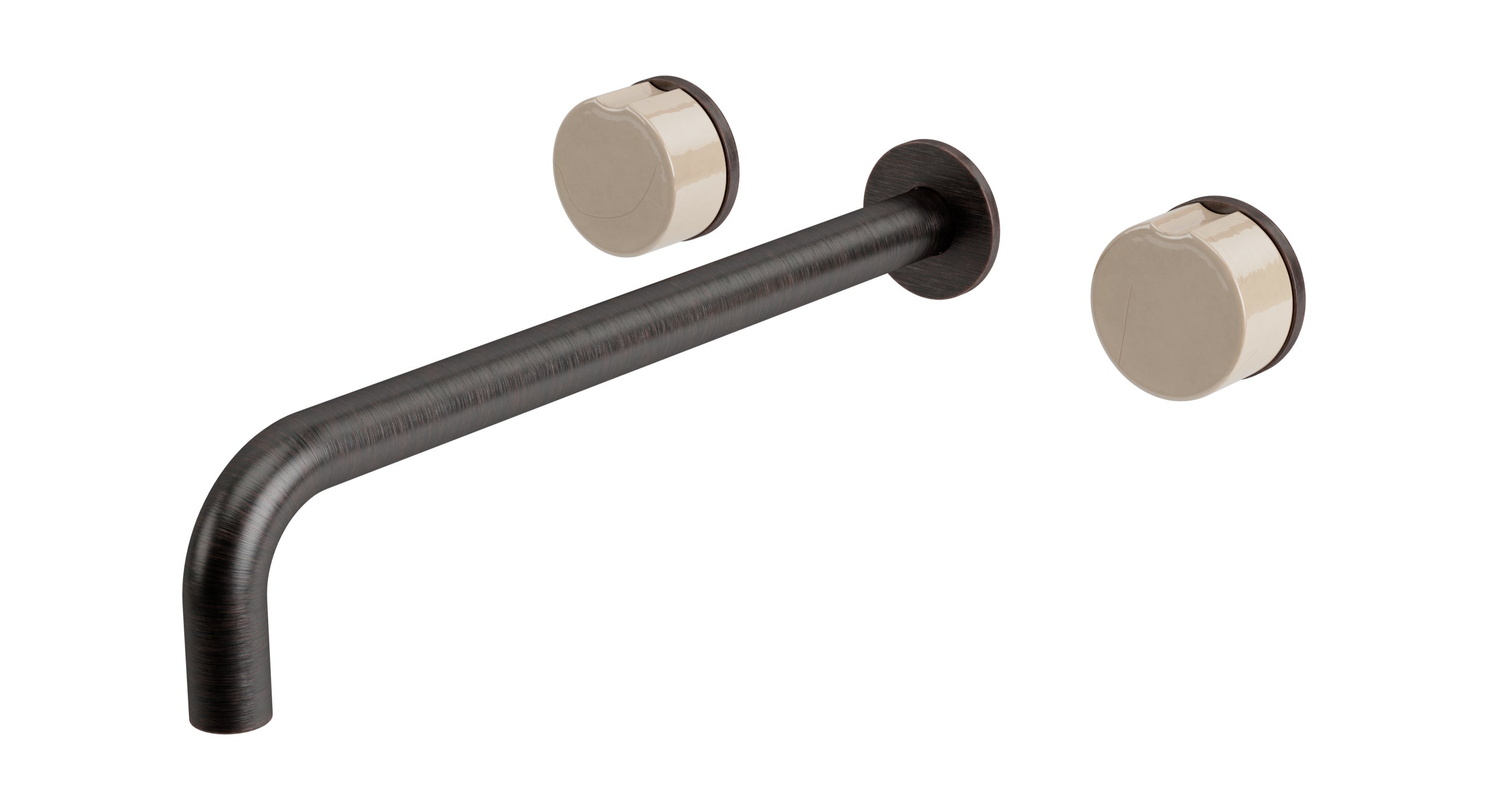Foundry Two Handle Wall Mount 12" Lavatory Faucet with Groove Ceramic Knob Handles in Antique Bronze