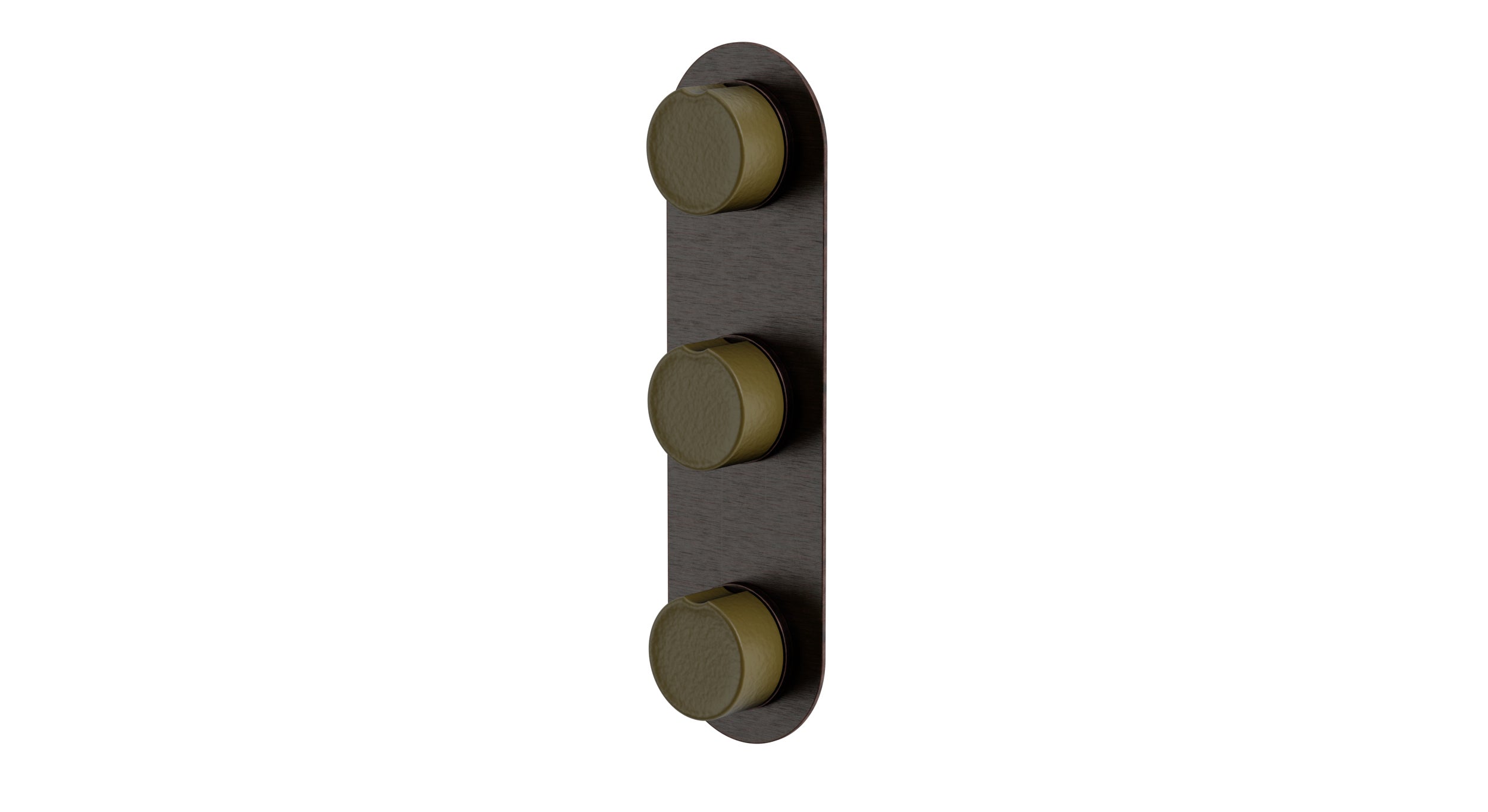 Foundry Three Handle Wall Mount Shower Trim with Groove Ceramic Knob Handles in Antique Bronze