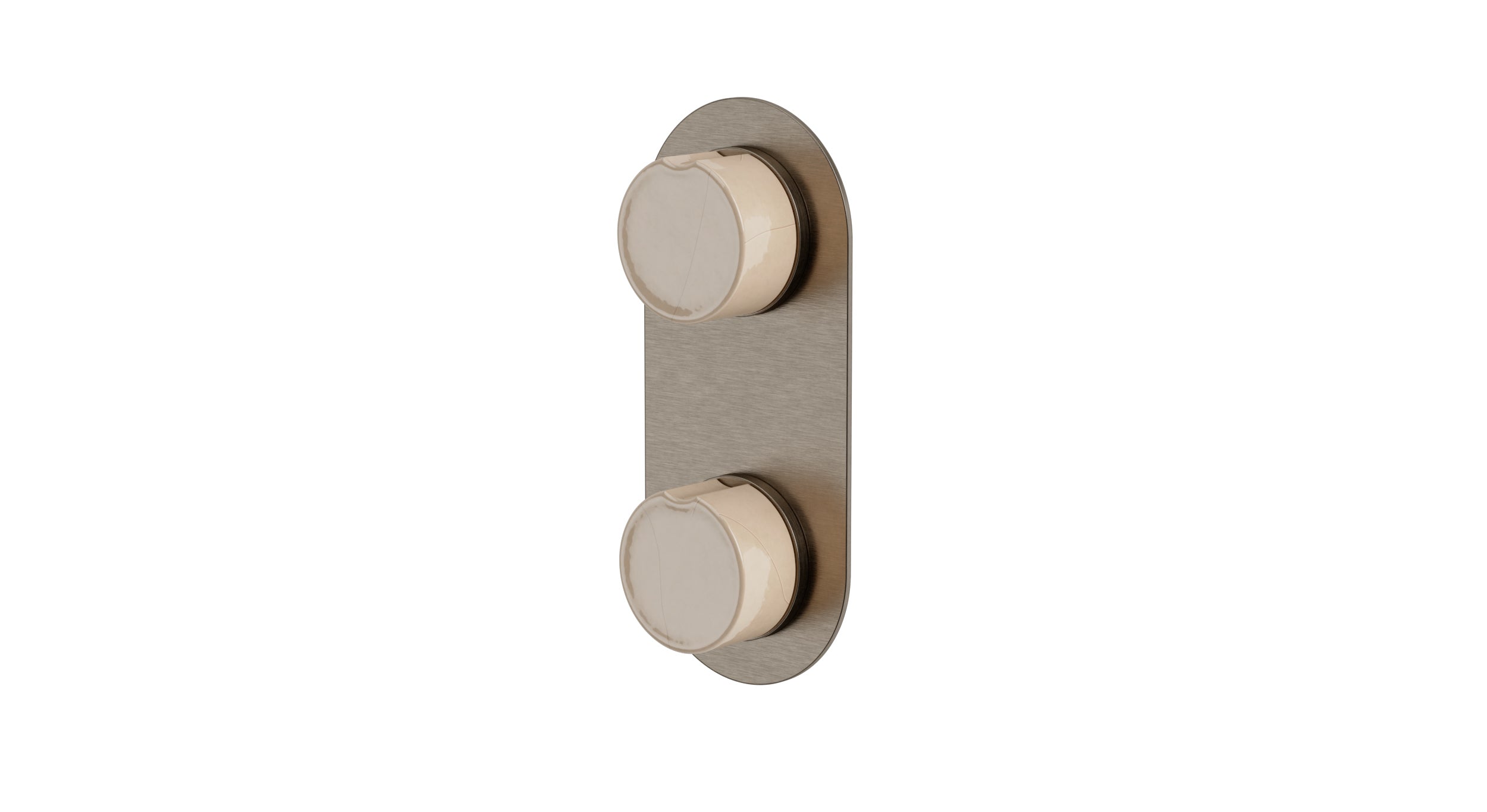 Foundry Two Handle Wall Mount Shower Trim with Groove Ceramic Knob Handles in Antique Nickel