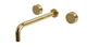 Foundry Two Handle Wall Mount 12" Lavatory Faucet with Barrel Knob Handles in Polished Brass