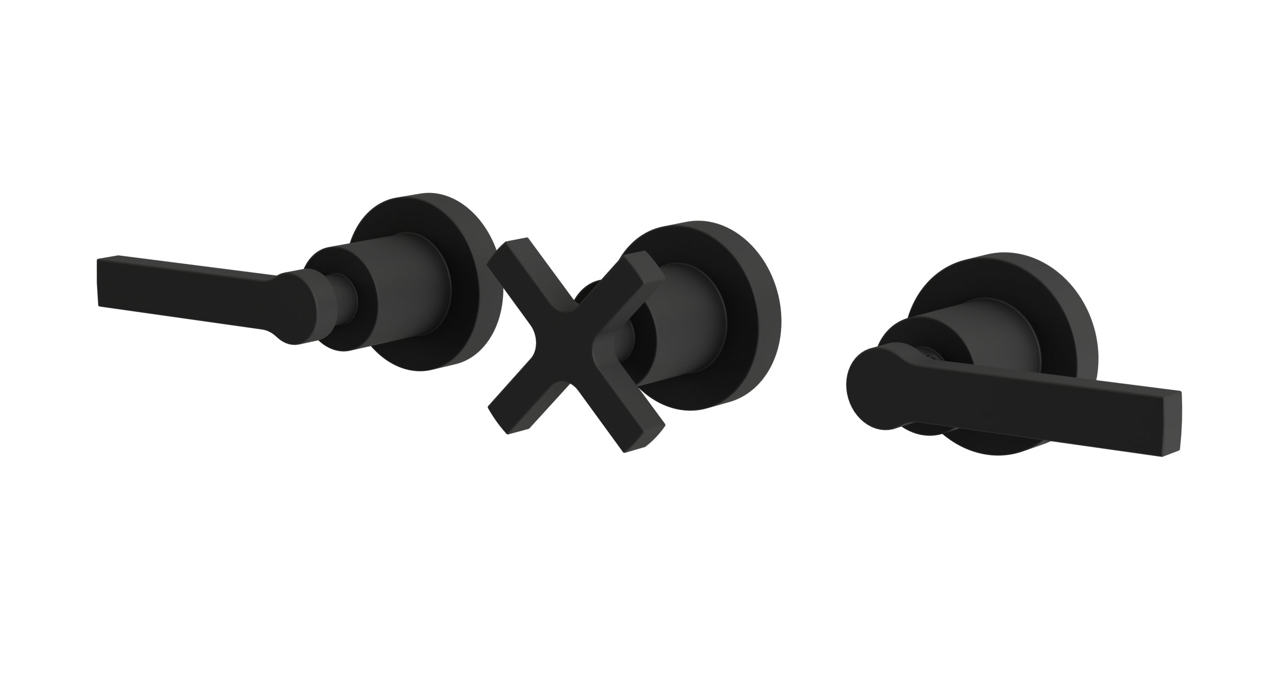 Flatiron Three Handle Wall Mount Bath Trim with Linear Cross/Linear Lever Handles in Matte Black