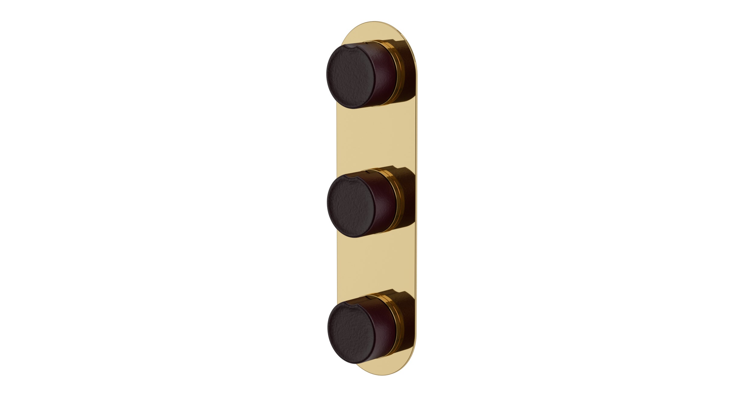 Foundry Three Handle Wall Mount Shower Trim with Groove Ceramic Knob Handles in Polished Brass