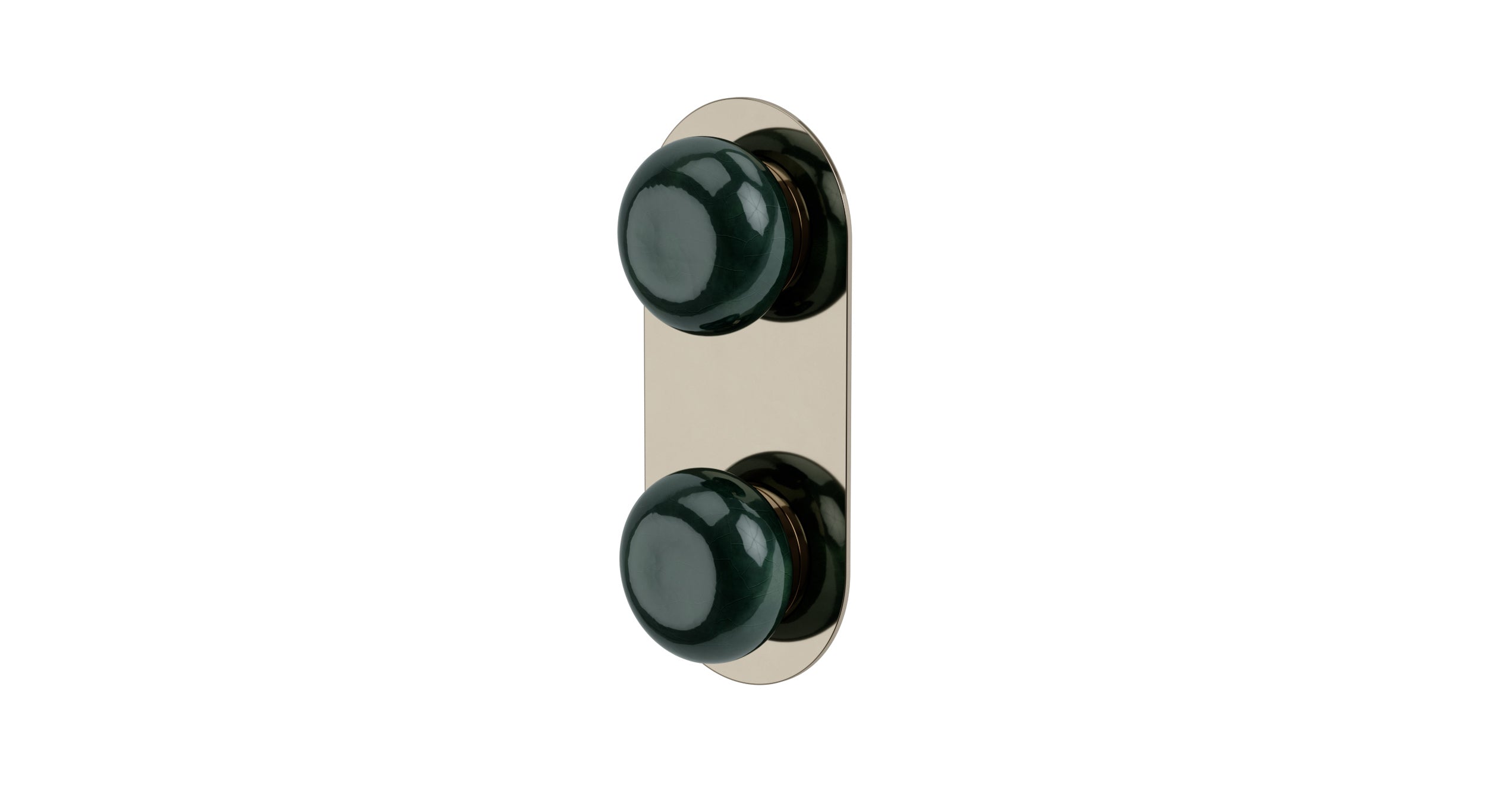 Foundry Two Handle Wall Mount Shower Trim with Pebble Ceramic Knob Handles in Polished Nickel